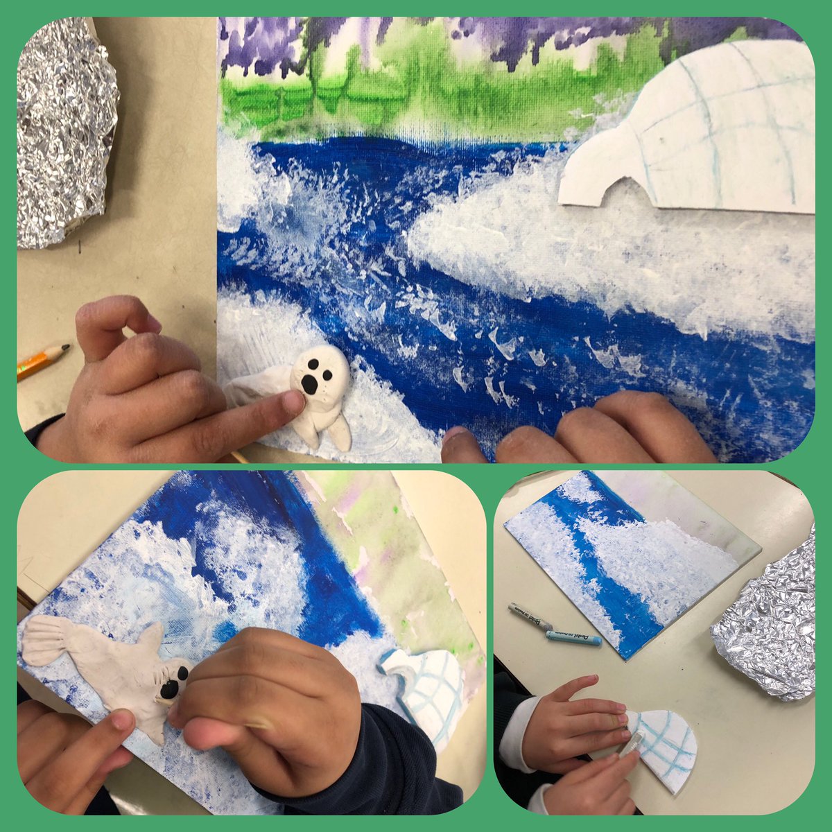 radiantart_ca's tweet photo. People, places and furry faces. Celebrating a few moments from my time at Le Roi Daniels school during our art residency! #yycartists #WeAreCBE #mixedmedia #learnthroughart #yyclcl #elementaryart https://t.co/JtW1sygBAR
