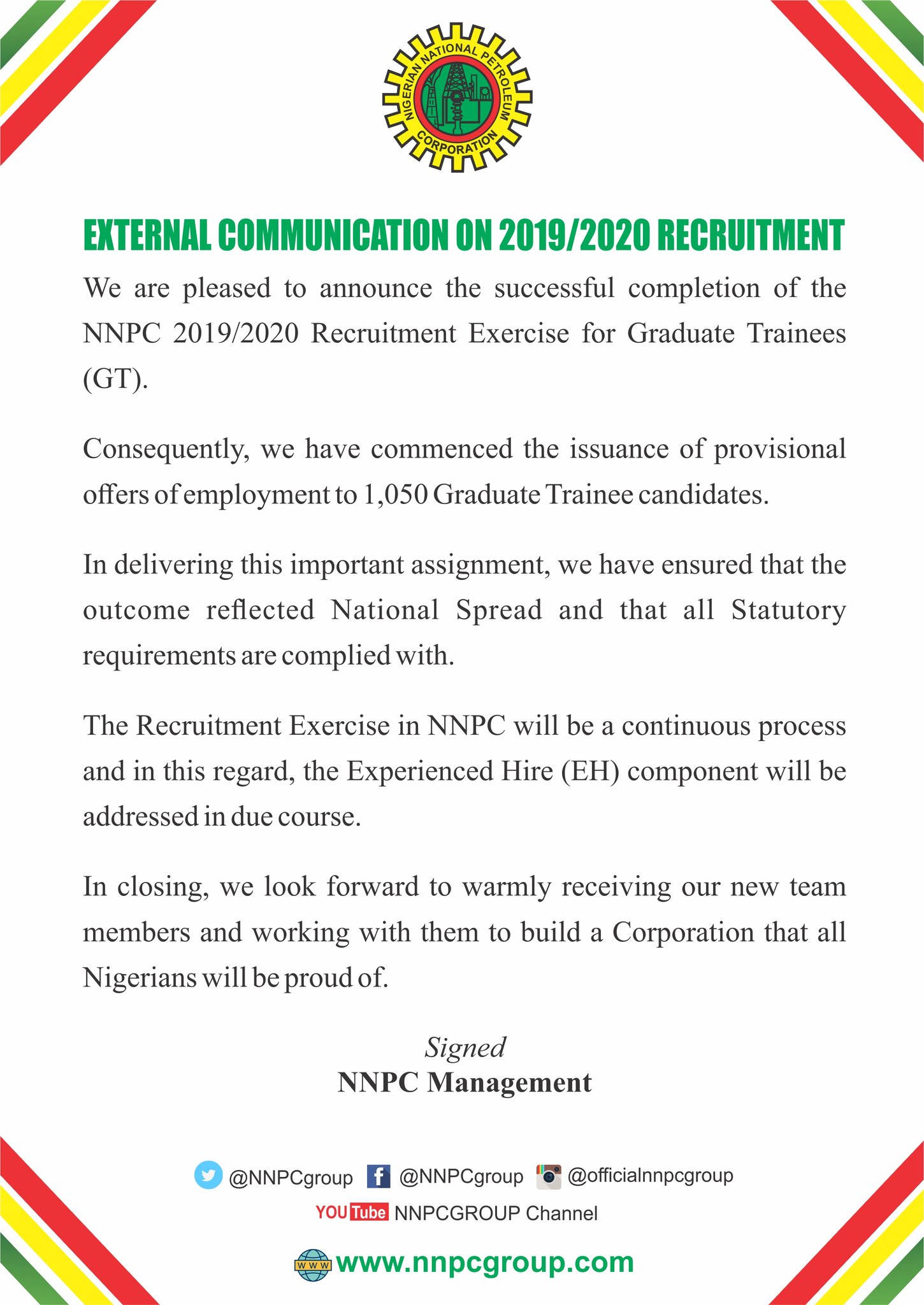 NNPC Limited on X: &ldquo;JUST IN: EXTERNAL COMMUNICATION ON 
