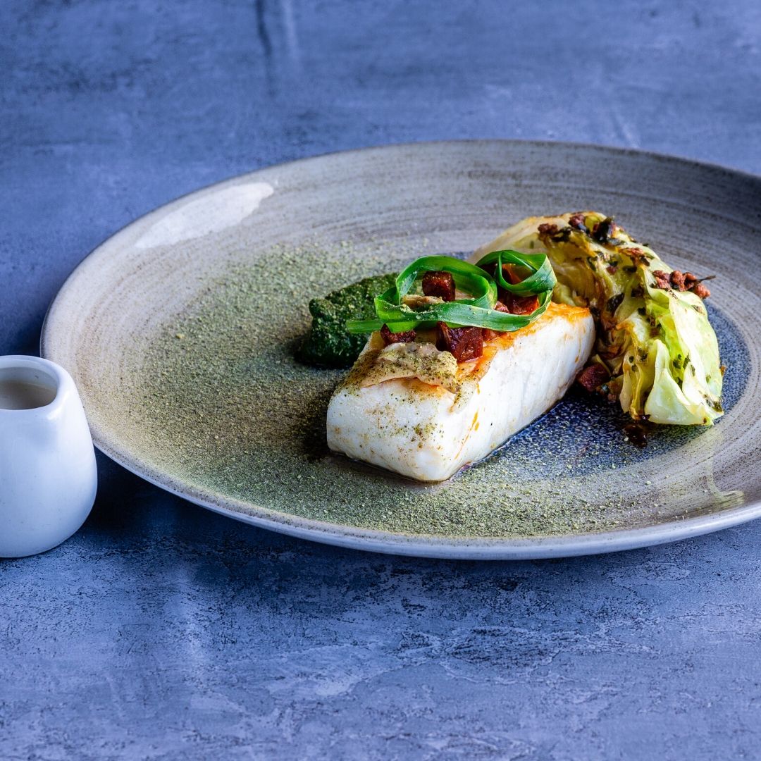 Happy Valentine's Day everyone! Let yourself fall in love with this new delicious dish on our menu! 😍 Isle of Gigha halibut, Nduja sausage, wild garlic, cockles &amp; grilled hispi cabbage. Have you been swept off your feet? 😉