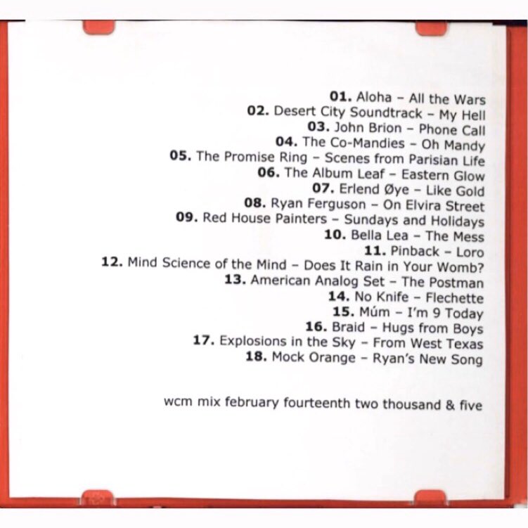 Track list of mix cd