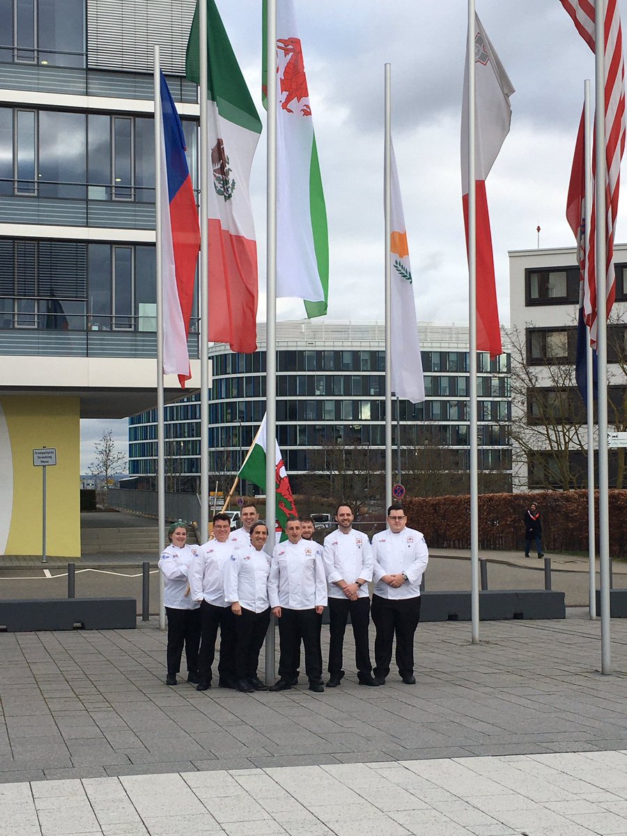 WELSHCHEFS's tweet photo. #ika2020 #takingpartiseverything Welsh Team fly the flag in Stuttgart https://t.co/IEVaAYhEYz