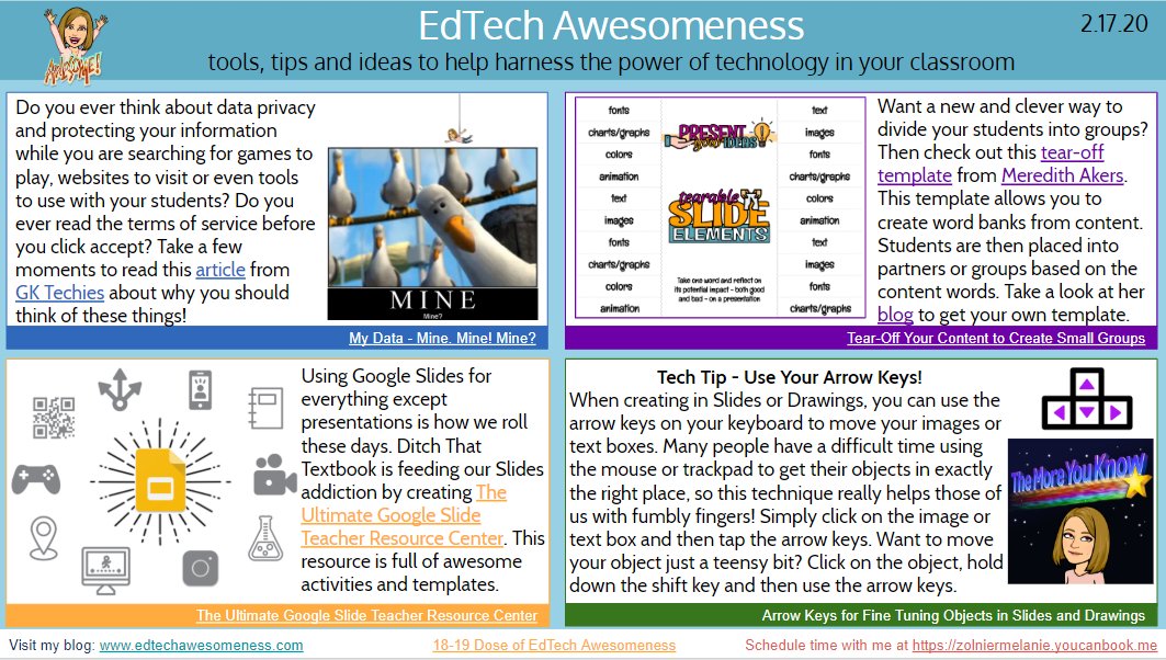 Melanie Zolnier (@melaniezolnier) on Twitter photo Sharing my 2.17 Dose of EdTech Awesomeness early because Monday is a holiday and I am sleeping in. ;) Consider data privacy with @GKTechies. Check out the Slides resource center from <a href="/DitchThatTxtbk/">Ditch That Textbook</a>. Grab your own group making template from <a href="/meredithakers/">Dr. Meredith Akers</a> bit.ly/1920DETA Sharing my 2.17 Dose of EdTech Awesomeness early because Monday is a holiday and I am sleeping in. ;) Consider data privacy with @GKTechies. Check out the Slides resource center from <a href="/DitchThatTxtbk/">Ditch That Textbook</a>. Grab your own group making template from <a href="/meredithakers/">Dr. Meredith Akers</a> bit.ly/1920DETA