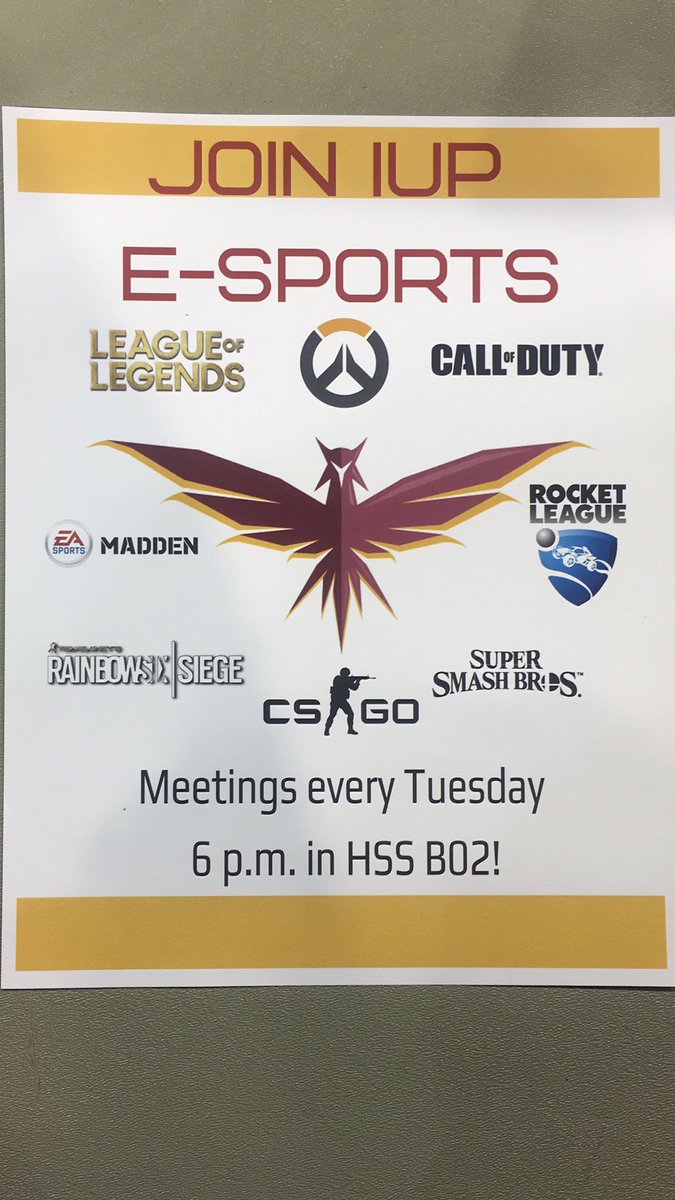 IUP FireHawks (@firehawksgg) on Twitter photo Come to the KCAC <a href="/IUPedu/">Indiana University of Pennsylvania</a> between 3-6pm to meet some of the players of the IUP Esports Club. We’ll be open to asking any questions you have in regards to teams, games, and everything in between. Come to the KCAC <a href="/IUPedu/">Indiana University of Pennsylvania</a> between 3-6pm to meet some of the players of the IUP Esports Club. We’ll be open to asking any questions you have in regards to teams, games, and everything in between.