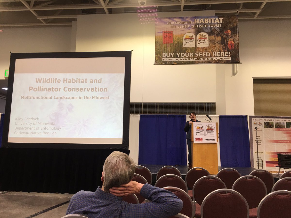Here <a href="/pheasants4ever/">Pheasants Forever</a> #pheasantsfest listening to an update on the <a href="/MAPP_umn/">Minnesota Agriculture for Pollinators Project</a> project with <a href="/MegaKiley/">Kiley Friedrich</a>. Preliminary results from year 1- more bee density in more natural habitats.