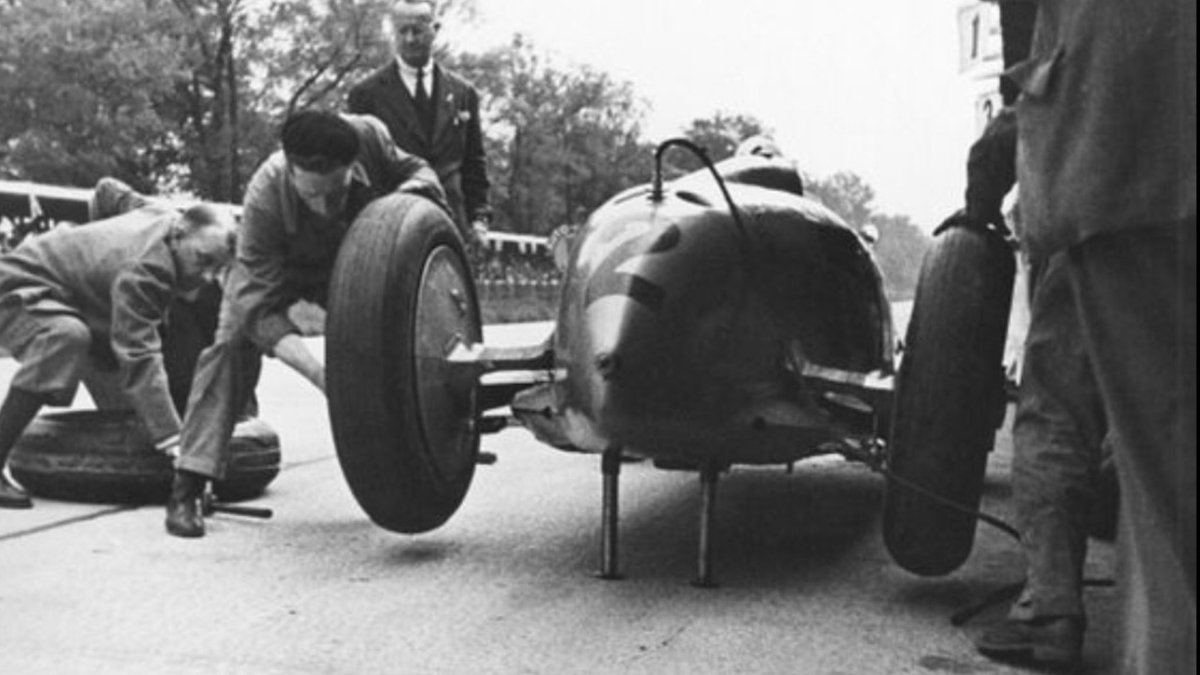 Auto Union using air jacks circa 1936. How awesome is that?!