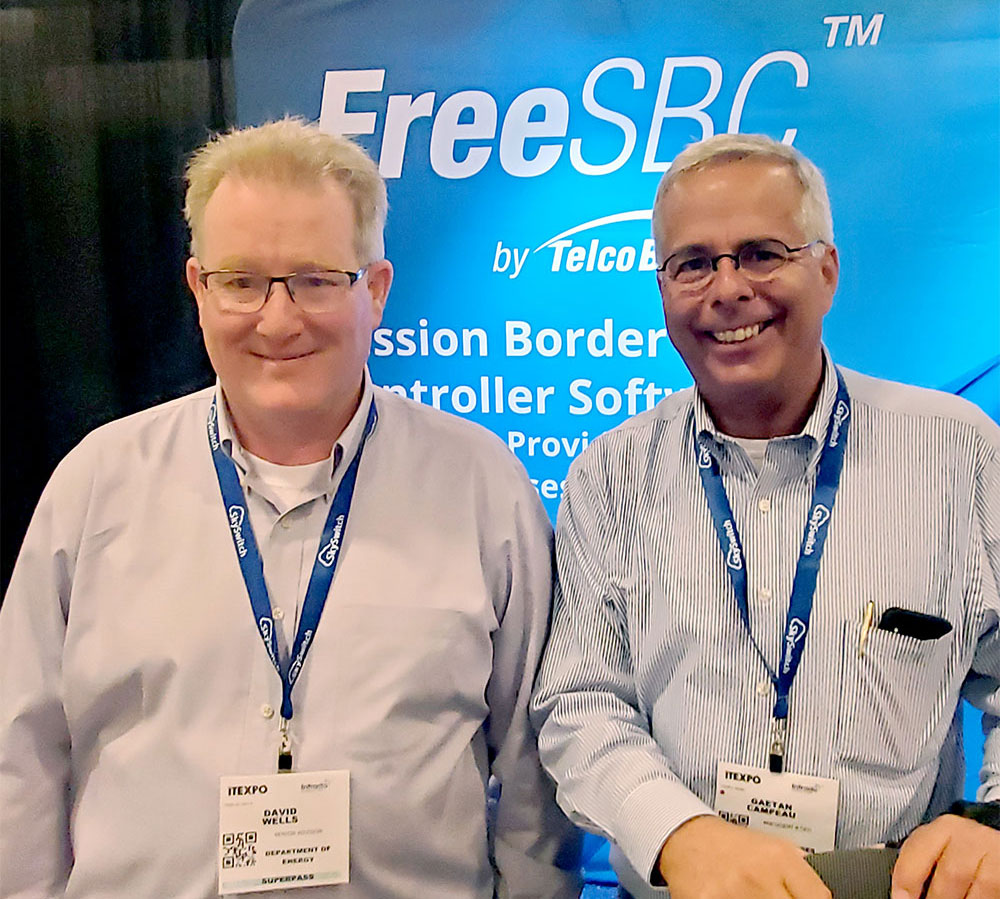 TelcoBridges's tweet photo. TelcoBridges at #ITEXPO2020 Fort Lauderdale: Booth visitor with our CEO Gaetan Campeau at @ITEXPO.
-> LAST DAY! Stop by and see us in booth 331 or book a chat at https://t.co/PQB9AcuicM…
#cloudSBC #ProSBC #FreeSBC #VoIP #SIP #VMware #Openstack #AWS #MicrosoftAzure https://t.co/giVWGAh8OX