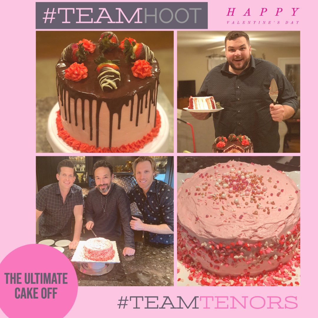 TenorsMusic's tweet photo. ❤️Happy Valentine's Day❤️
VOTING is now LIVE! Who takes the cake in the Ultimate Valentine's Day Cake Off?🍰
Cast your VOTE now #TeamTenors or #TeamHoot 🌹
#thetenorsandthehoot #ValentinesDay #cakeoff https://t.co/KhGMJ7y5Ju