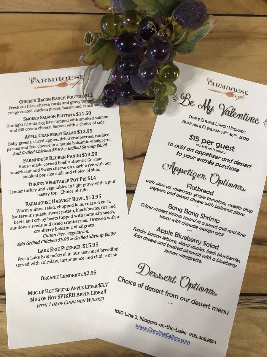CarolineCellars's tweet photo. Valentine’s lunch options in NOTL Wine Country! https://t.co/5fbeLYLvUZ