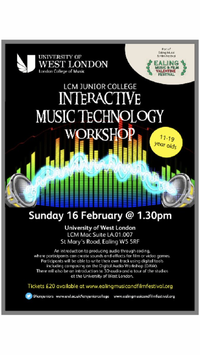Join us on Sunday for our first appearance at Ealing Music &amp; Film Festival @EMFF2020 

<a href="/DJ_JDaniel/">J Daniel</a> will be delivering a session in Music Tech &amp; a tour of our world class studios @ the London College of Music, Uni of West London <a href="/lcmlive/">👑LOVE & OBEY GOD✝️LORD JESUS CHRIST🎶Evangelist🎶</a> <a href="/UniWestLondon/">University of West London</a> ❤️🎧

#music #Ealing #london