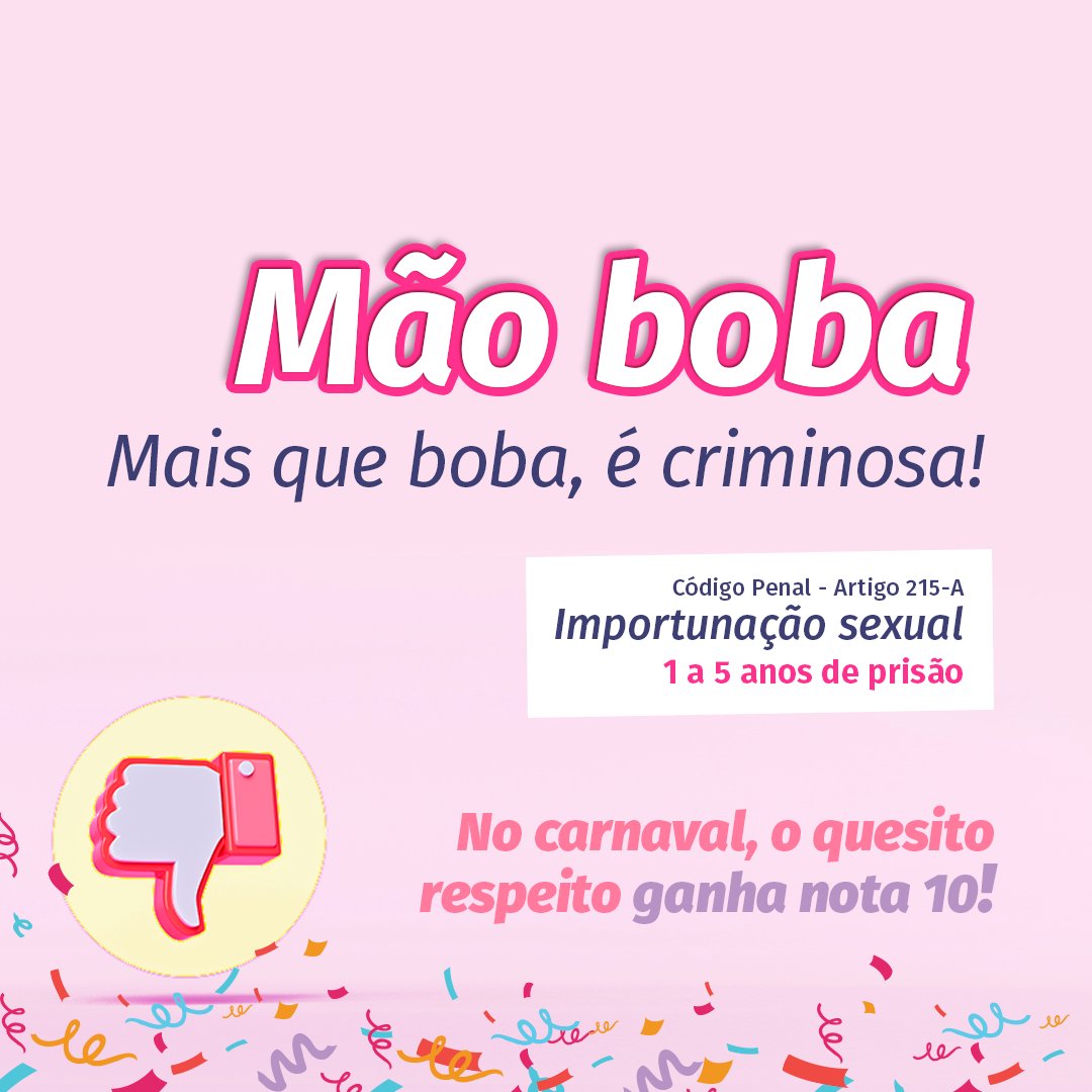 TJSPoficial's tweet image. O tema deste post da campanha de carnaval ‘Pode ou não?’ é a mão boba. Você sabia que esse ato, sem consentimento, configura o crime de importunação sexual?  #Carnaval #PodeouNãoPode #CampanhaTJSP