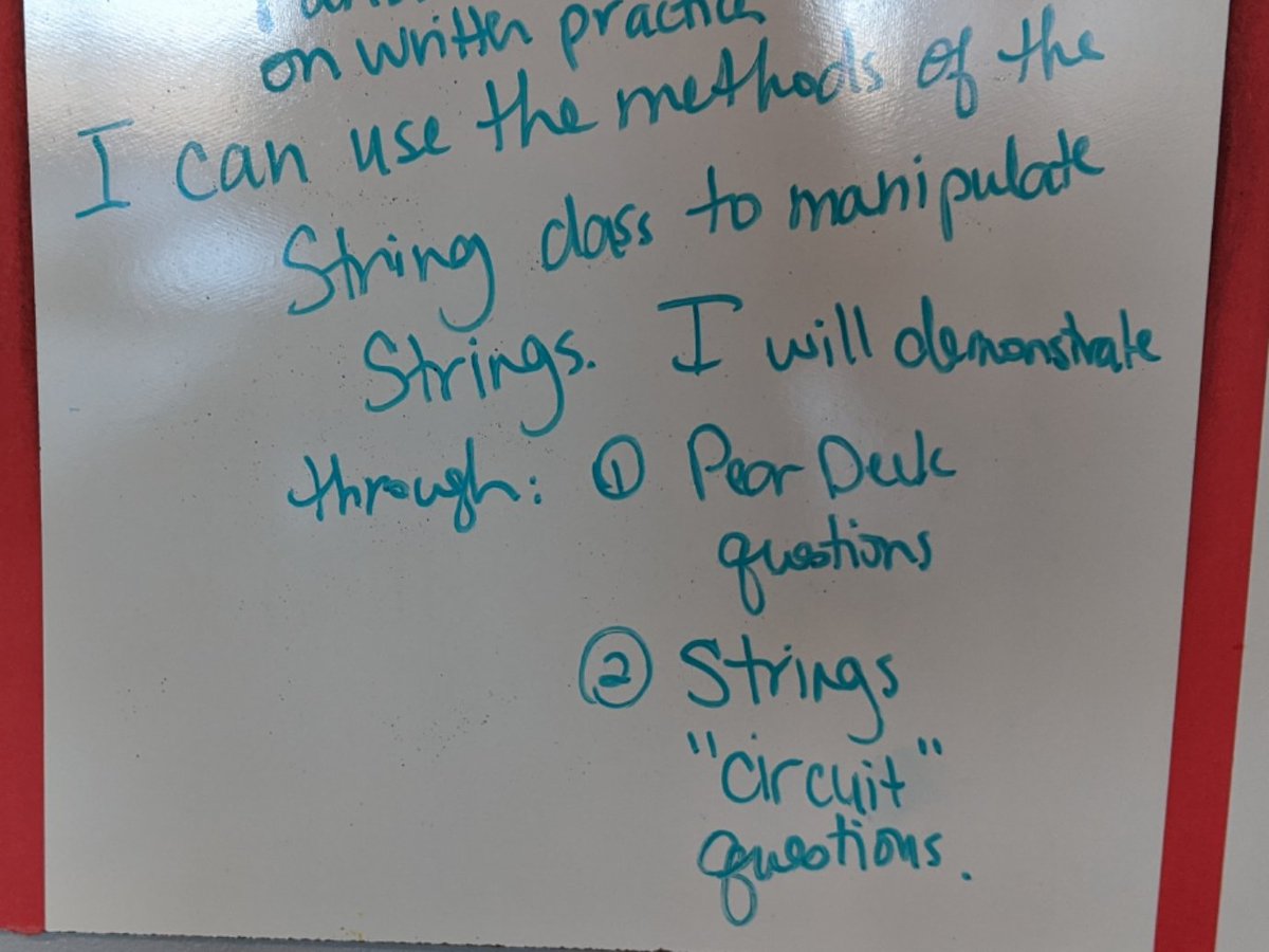 MathCSLady's tweet image. I love it when students are actively engaged for an entire 90 minute class. Thanks to @PearDeck and a circuit activity, my #apComputerScienceA students had lots of practice with Strings methods today!