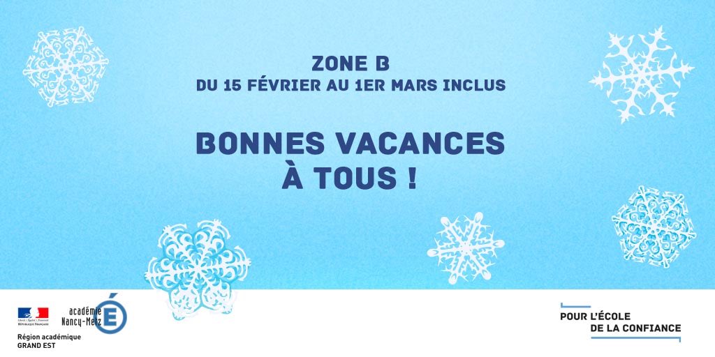 HuartJean's tweet image. #VacancesScolaires #ZoneB
Les vacances de @acnancymetz commencent demain ! Je souhaite à tous les élèves, aux professeurs et à tous les personnels, d’excellentes vacances d’hiver ! Rendez-vous le 2 mars !