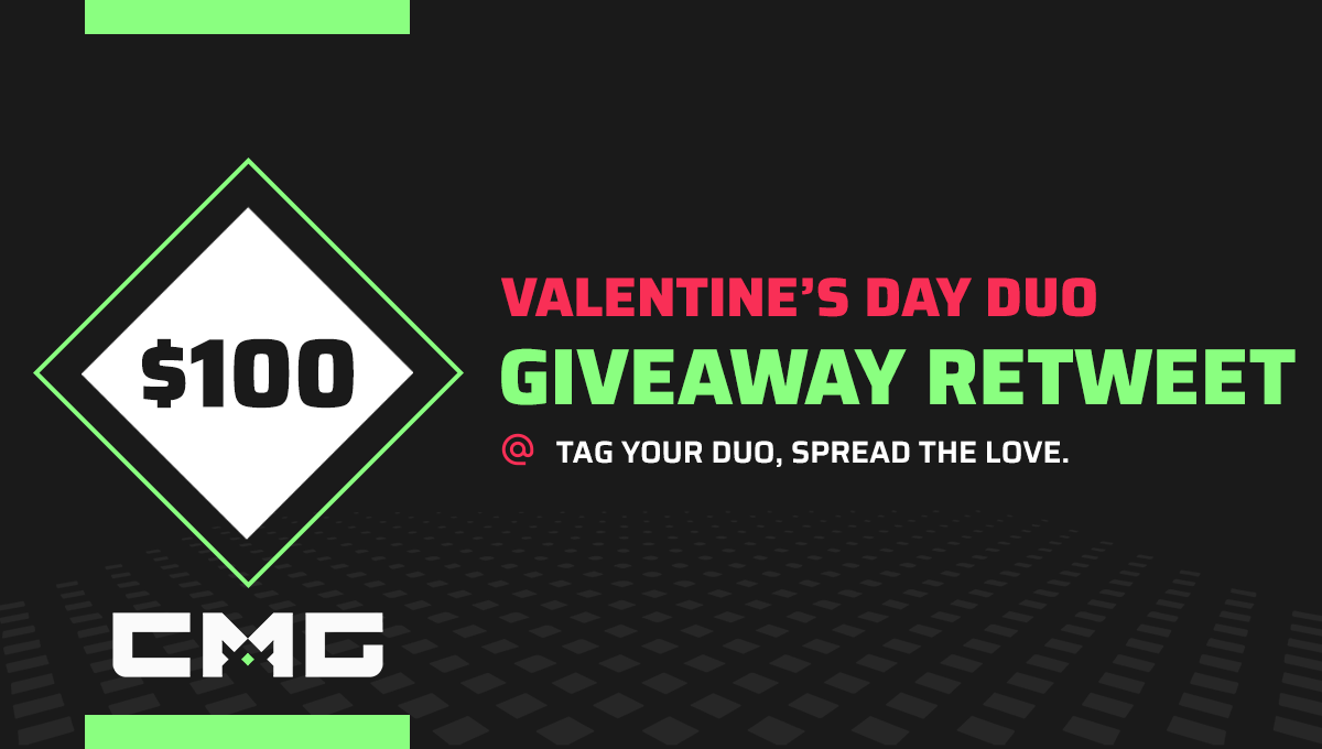 CMG_Esports's tweet image. $100 Valentines Giveaway

Tag your duo and if selected, you and your duo will each win $50.00 

You can only tag one person and you must RT this tweet

The winners will be picked tonight at 10PM EST

checkmategaming.com

#CMG #ValentinesDay #Giveaway