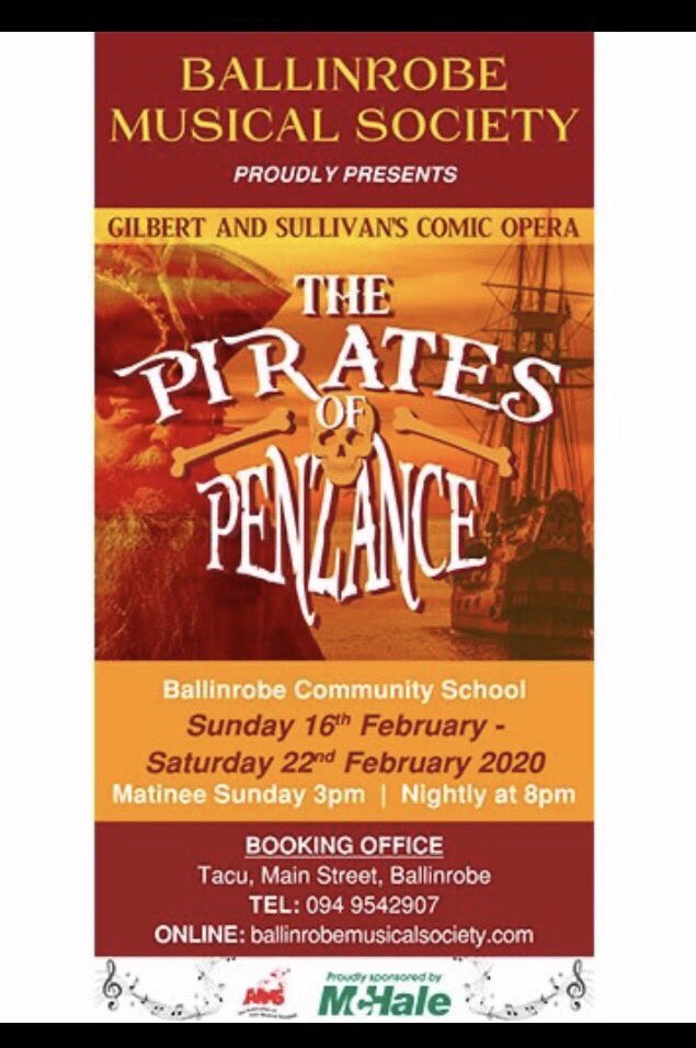 Kate Furlong (@aims_pro) on Twitter photo Best of Luck <a href="/BallinrobeMusSo/">Ballinrobe Musical Society</a> with The Pirates of Penzance which hits the high stage from Sunday 16 to Saturday 22of February.Stop, everybody and book to see them sailing into action! All is prepared as they await the galant audience.#sailtotheshow #hailbalinrobe #cliumbforit x😉 Best of Luck <a href="/BallinrobeMusSo/">Ballinrobe Musical Society</a> with The Pirates of Penzance which hits the high stage from Sunday 16 to Saturday 22of February.Stop, everybody and book to see them sailing into action! All is prepared as they await the galant audience.#sailtotheshow #hailbalinrobe #cliumbforit x😉