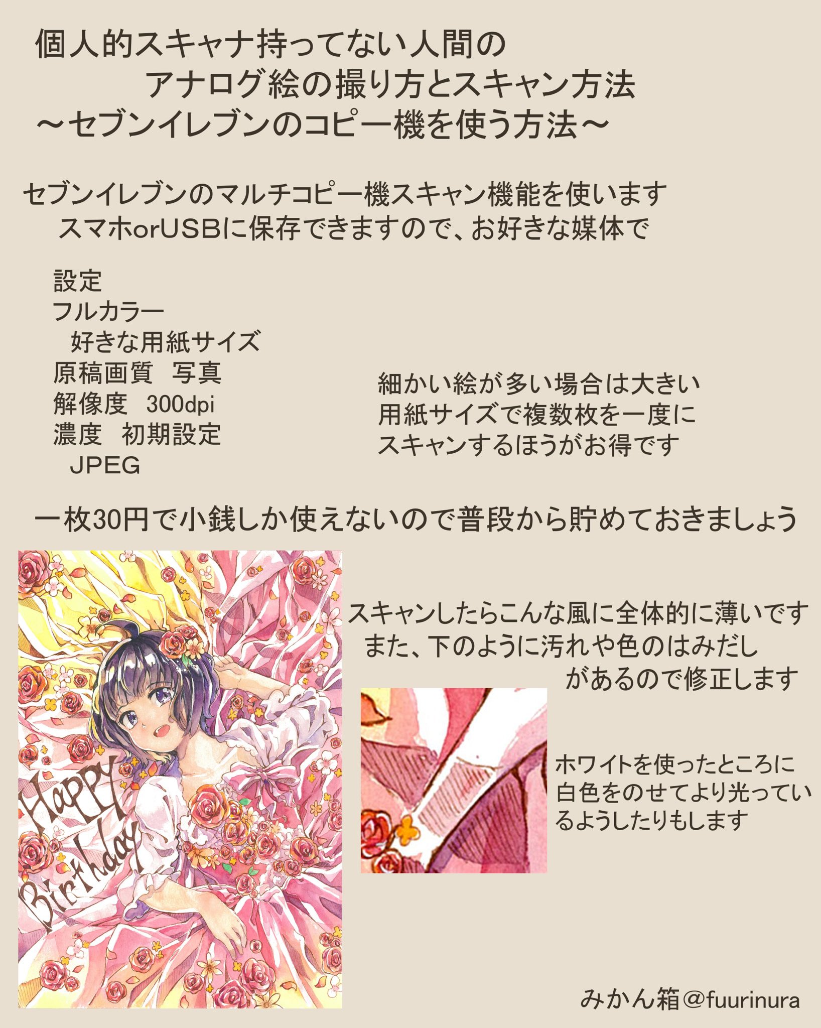みかん箱 リクエストのアナログ絵の撮り方とスキャン方法ですー 我が家にスキャナもコピー機も無いのでセブンイレブンさんにお世話になっております T Co Zo1qqatkiy Twitter