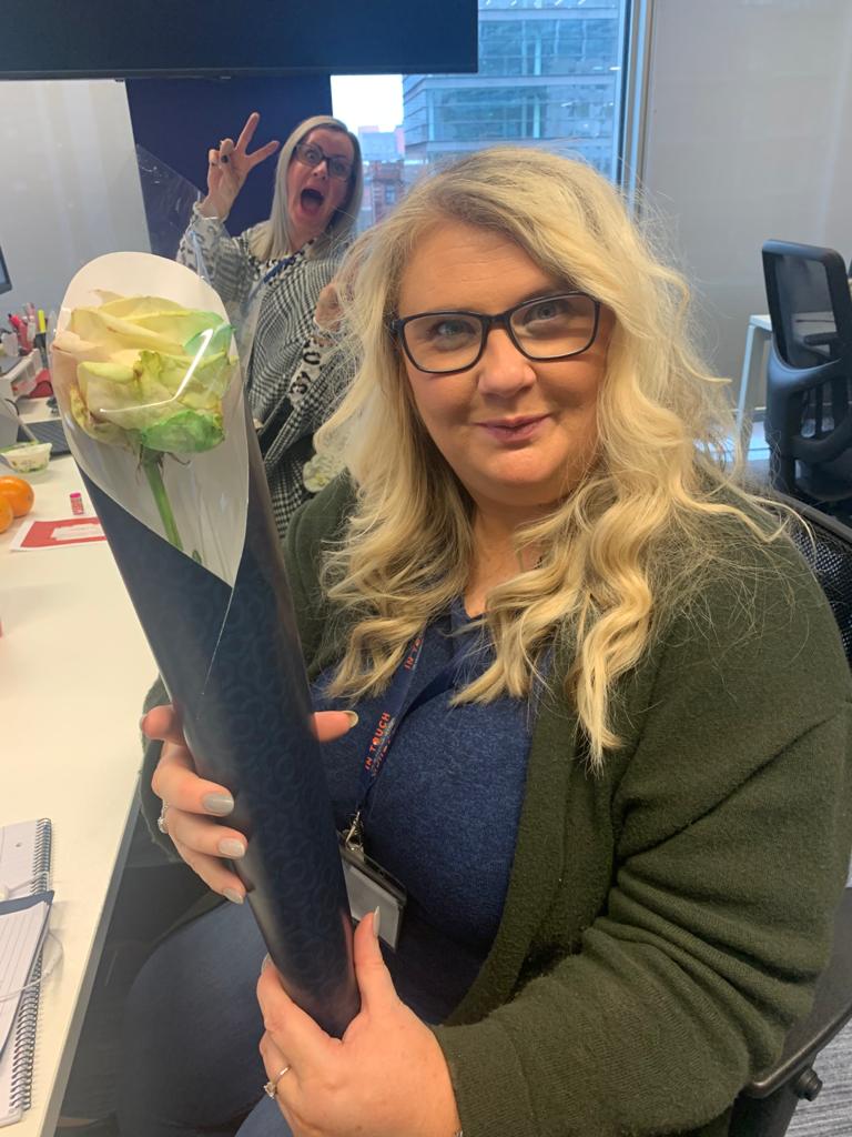 InTouchCareers's tweet photo. Our team enjoyed celebrating #valentinesday in the Manchester office this year. We held a competition with special prizes including roses and chocolates. Here are some of our winners enjoying them! https://t.co/IvQH0rt7XX