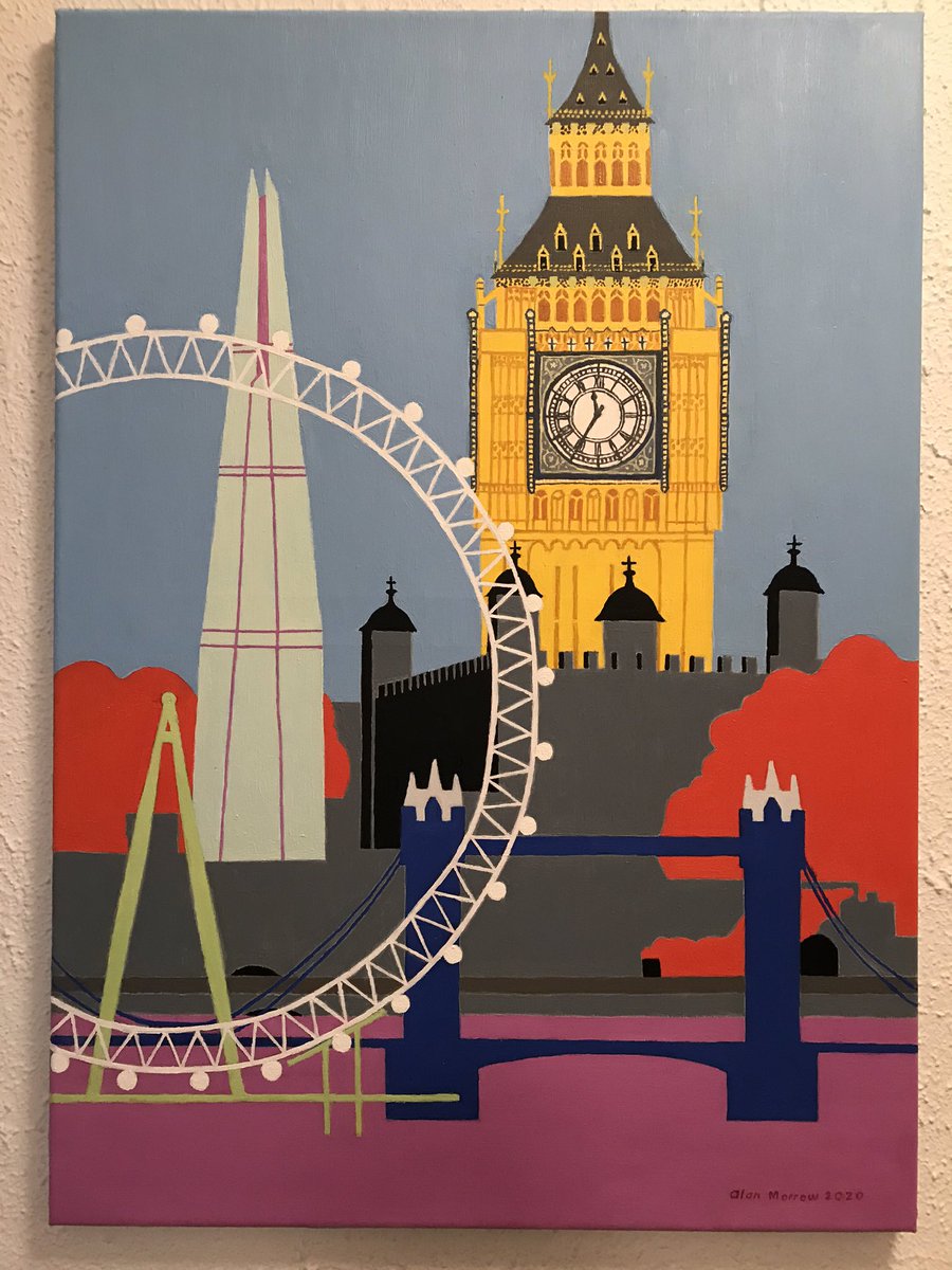 My dad’s latest painting. #london #bigben #londoneye #towerbridge #artist #theshard #toweroflondon #semiabstract