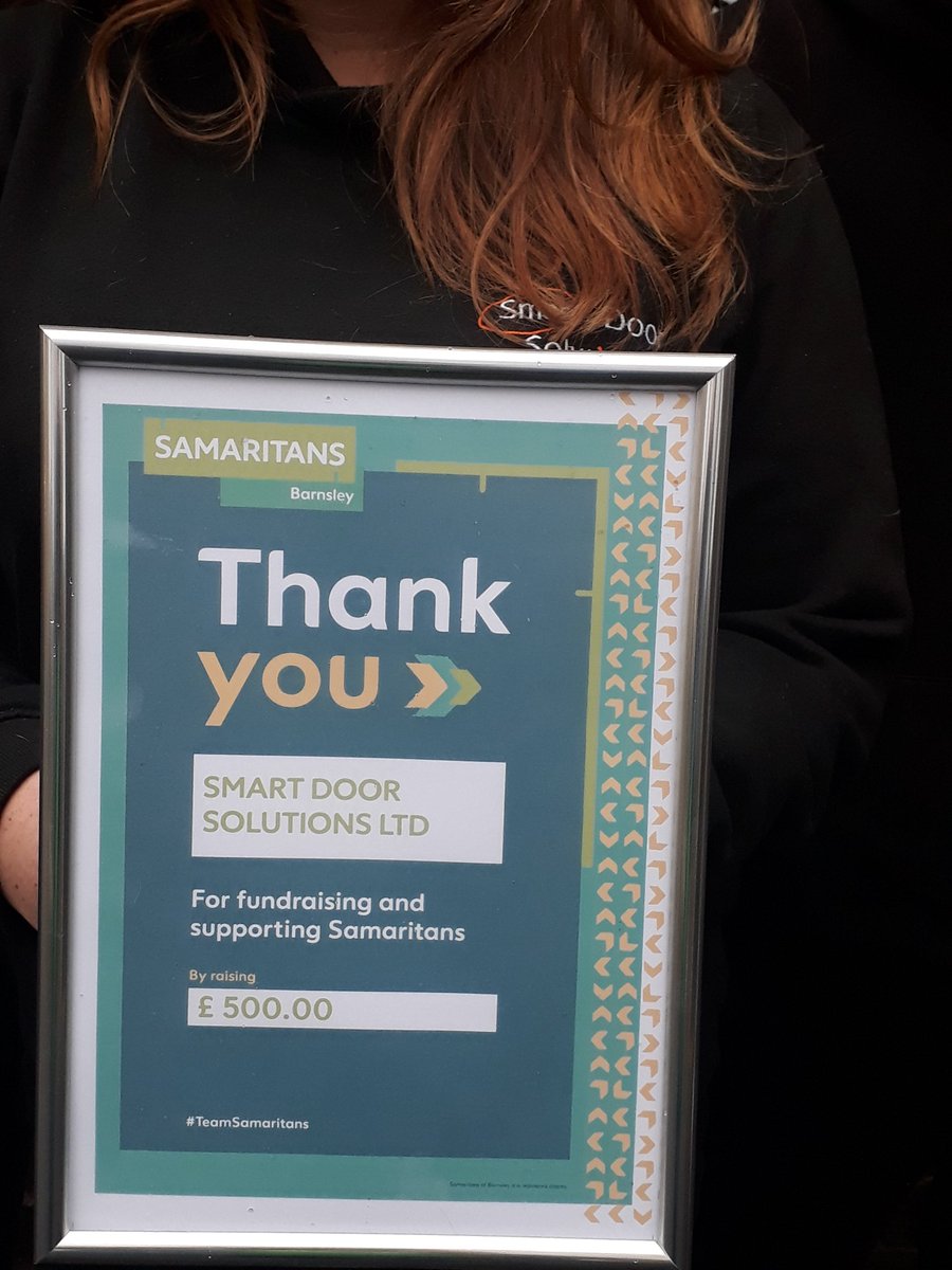 Massive Thank you to <a href="/SmartDoorsLtd/">Smart Door Solutions</a> for there fundraising for <a href="/BarnsleySamari1/">Barnsley Samaritans</a> this allows us to help so many people in the community 💚💚