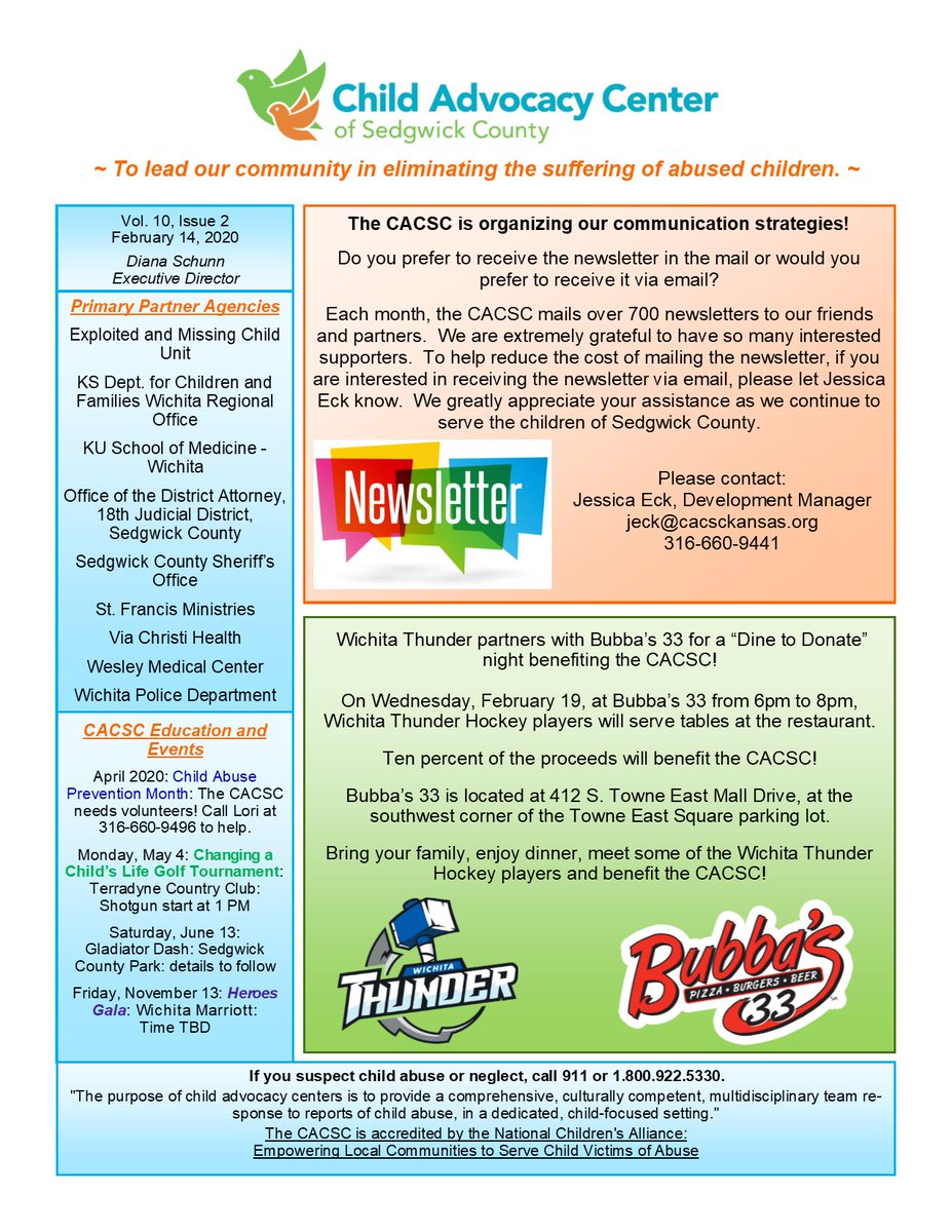 CACSC's tweet photo. Check out our February Newsletter! There are some announcements about April and Child Abuse Prevention Month! #CACSC #CAPMonthsavethedates #Bubbas33DineToDonate https://t.co/6JXG0qEGDo