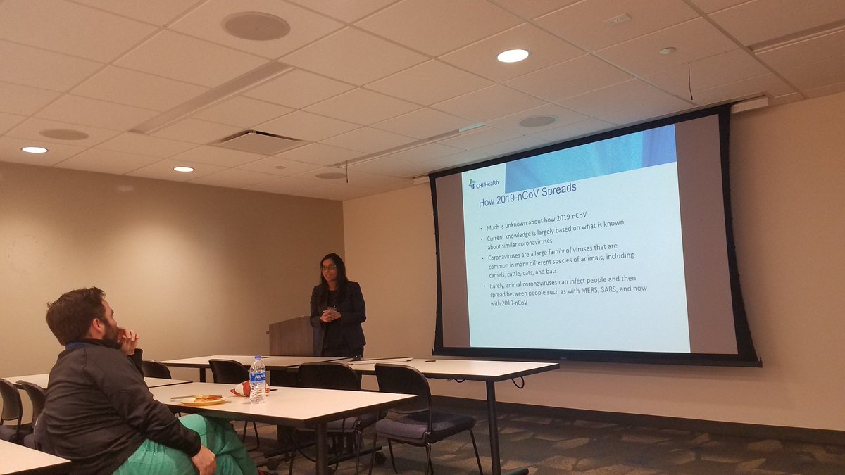 Our fantastic <a href="/CreightonSOM/">CreightonSOM</a> ID physician <a href="/RVivekanandanMD/">Renuga Vivekanandan, MD</a>  giving updates on #COVID19. #propercoughetiquette #6ftaway #keepcalm #WomenInMedicine <a href="/CHIhealth/">CHI Health</a> <a href="/CUMCRxPGY1/">CHI Health CUMC-Bergan PGY1 Pharmacy Residency</a> <a href="/CUSOMHouseStaff/">Creighton University House Staff</a> <a href="/IMCreighton/">Creighton Internal Medicine</a> <a href="/CreightonNurse/">Creighton Nursing</a> <a href="/CreightonPA/">Creighton PA Program - Omaha</a> <a href="/Creighton/">Creighton University</a> <a href="/AllUNeedIsLung/">Lee Morrow</a>