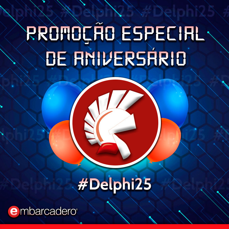 embarcaderoBR's tweet image. #Delphi25 É aniversário do Delphi! E, se tem aniversário, tem presente, não é mesmo? Até 28 de fevereiro, você ganha 25% de desconto na compra de quaisquer novas licenças. Aproveite!

Saiba mais em: atendimento@embarcadero.com.br ou (11) 5643-1333

 Consulte condições!