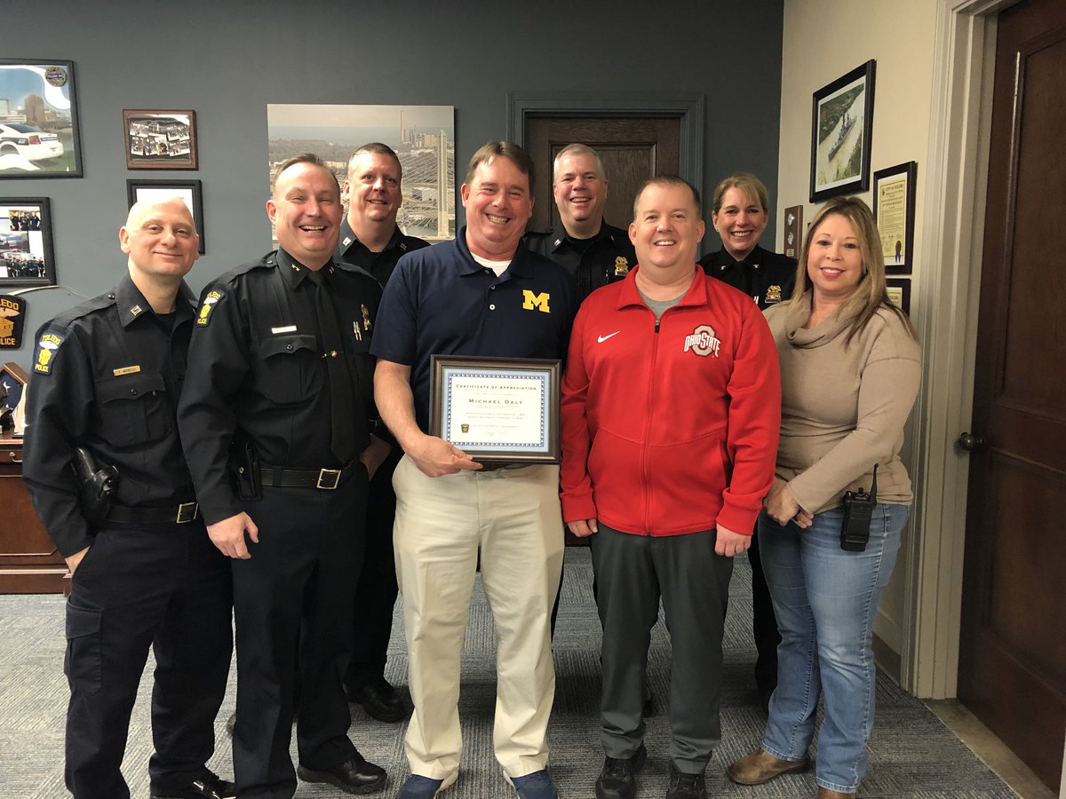 Toledo_PD's tweet photo. Congratulations to Lt. Daly who retired today after over 34 years of service. Everyone at the Toledo Police Department wishes him a happy and healthy retirement! #toledopolice https://t.co/2OqE1qWpZh