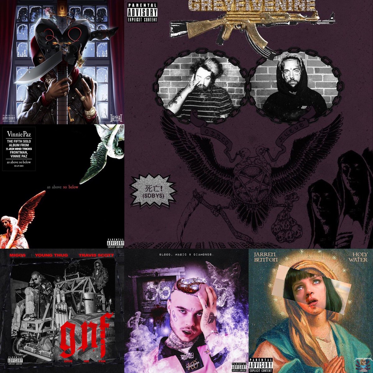 beneathdirt's tweet image. I have #SuicideBoyS #ABoogieWitDaHoodie #VinniePaz #Bexey #JarrenBenton #Migos #YoungThug #TravisScott loaded in my playlist for #newmusicfriday. What are you bumpin today?