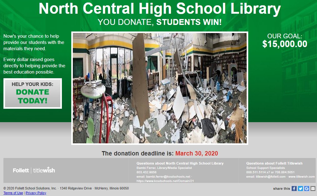 kcsdschools's tweet photo. KCSD News: Assistance for North Central High School library [ https://t.co/8vdwug7zt8 ]  #myKCSD https://t.co/M37cX5Kejb