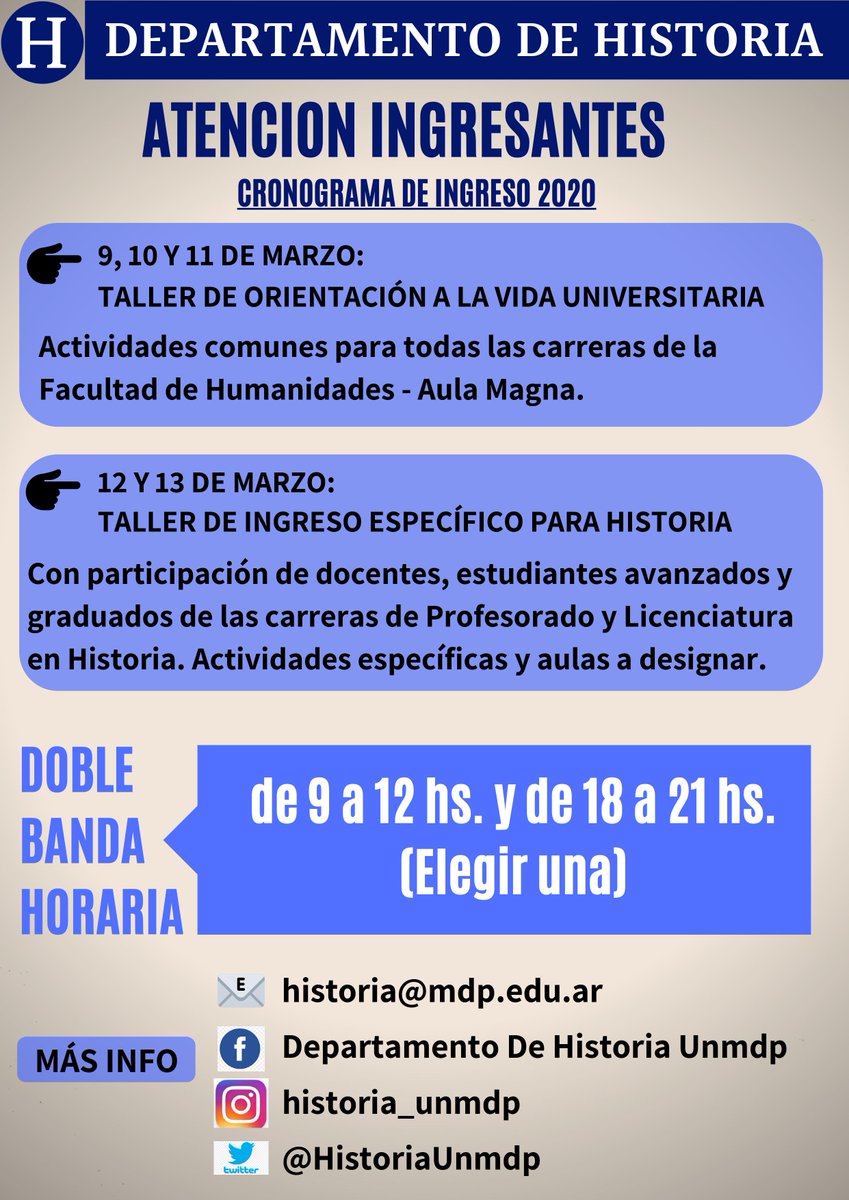 ATENCION!!!
Información importante para ingresantes a las carreras de Profesorado y Licenciatura en Historia.
