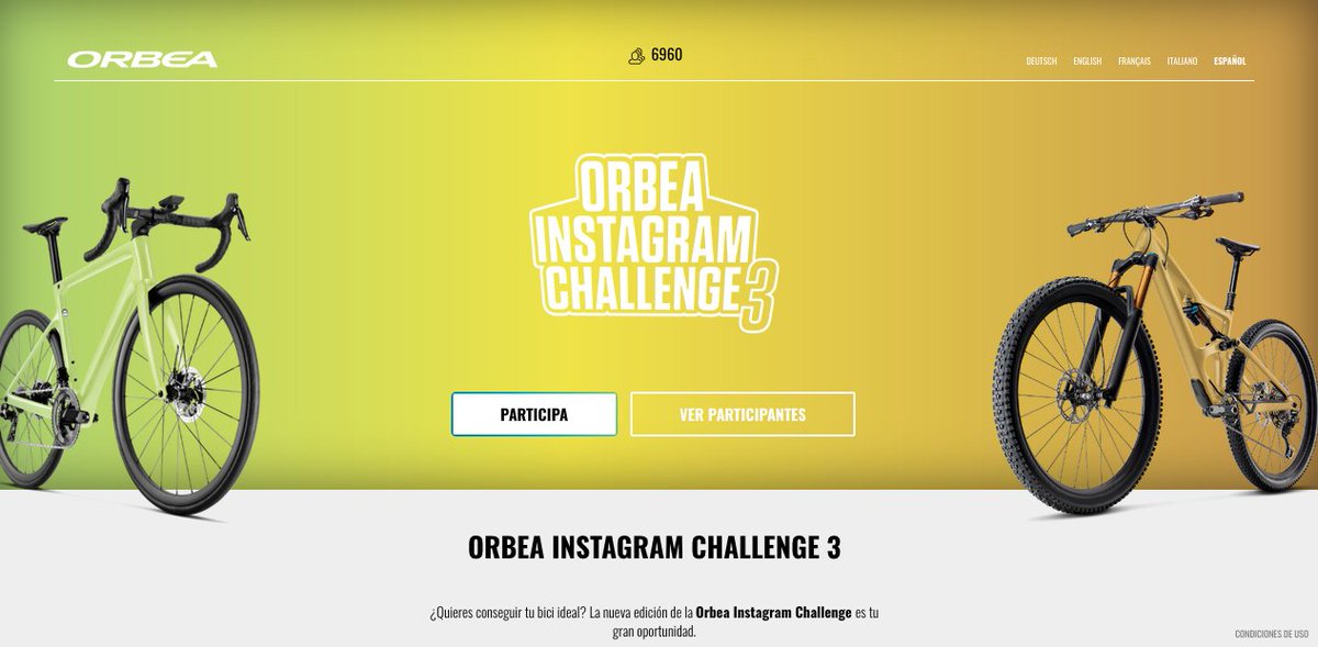 El ORBEA INSTAGRAM CHALLENGE ya está en marcha y queremos contar contigo. Aprovecha la oportunidad de optar a la bici que siempre quisiste tener.

Crea una bici insuperable a través de la herramienta de personalización (MyO). Podrías hacerte con ella.  bit.ly/2uJREpy