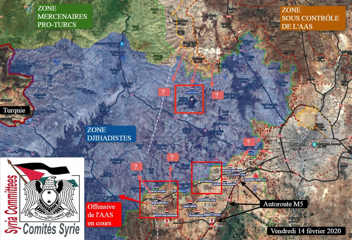 fruskof's tweet photo. #SYRIACOMMITTEES #COMITESSYRIE #КОМИТЕТЫСИРИИ /
LA CARTE DU JOUR DES COMBATS /
AUTOROUTE M5 SECURISEE & DEBANDADE DJIHADISTE EN COURS /
14.02.2020, 21h00, heure de Moscou /
https://t.co/YAMB45ZMJx https://t.co/e6wn2uSxNV