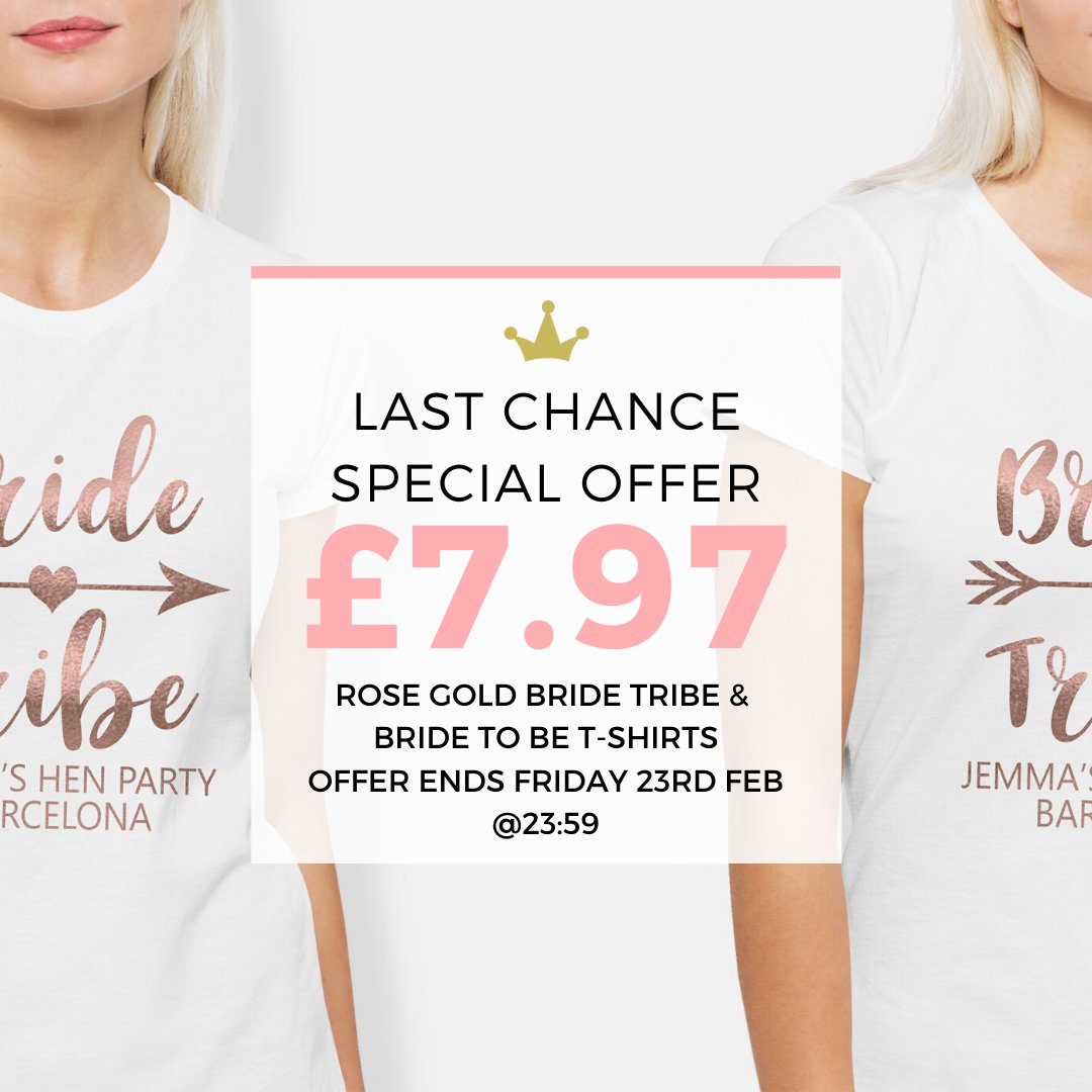 We're extending our discount on our rose Gold Bride Tribe and matching Bride To Be T-shirts. Last Chance to get these at £7.97! Follow the link henpartysuperstore.co.uk/bride-tribe-pe…