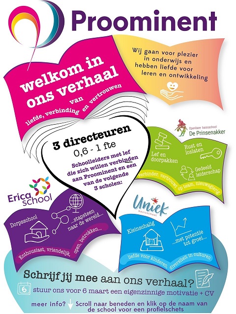 #Proominent Ede zoekt drie krachtige #directeuren met lef die zich willen binden aan een van de drie scholen waarbij een vacature voor directeur is ontstaan! #Prinsenakker #Uniek #Ericaschool Nieuwsgierig? Meer info #vacature #primaironderwijs bit.ly/2OUZlQV