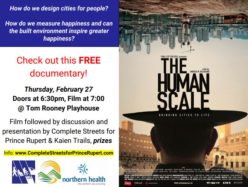 CS4PR (@completerupert) on Twitter photo CS4PR is excited to partner with <a href="/kaientrails/">Kaien Island Trails</a> and <a href="/Northern_Health/">Northern Health</a> to present The Human Scale, a film about modern cities and how their design relates to human health. Info: completestreetsforprincerupert.com <a href="/NorthernView/">Prince Rupert Northern View</a> <a href="/Rupertsmaven/">Carolina de Ryk</a> <a href="/CharlesMHays/">CharlesMHays</a> <a href="/CFNR_News/">CFNR News</a> <a href="/CityofPR/">Prince Rupert City</a> <a href="/TerraceStandard/">Terrace Standard</a> CS4PR is excited to partner with <a href="/kaientrails/">Kaien Island Trails</a> and <a href="/Northern_Health/">Northern Health</a> to present The Human Scale, a film about modern cities and how their design relates to human health. Info: completestreetsforprincerupert.com <a href="/NorthernView/">Prince Rupert Northern View</a> <a href="/Rupertsmaven/">Carolina de Ryk</a> <a href="/CharlesMHays/">CharlesMHays</a> <a href="/CFNR_News/">CFNR News</a> <a href="/CityofPR/">Prince Rupert City</a> <a href="/TerraceStandard/">Terrace Standard</a>