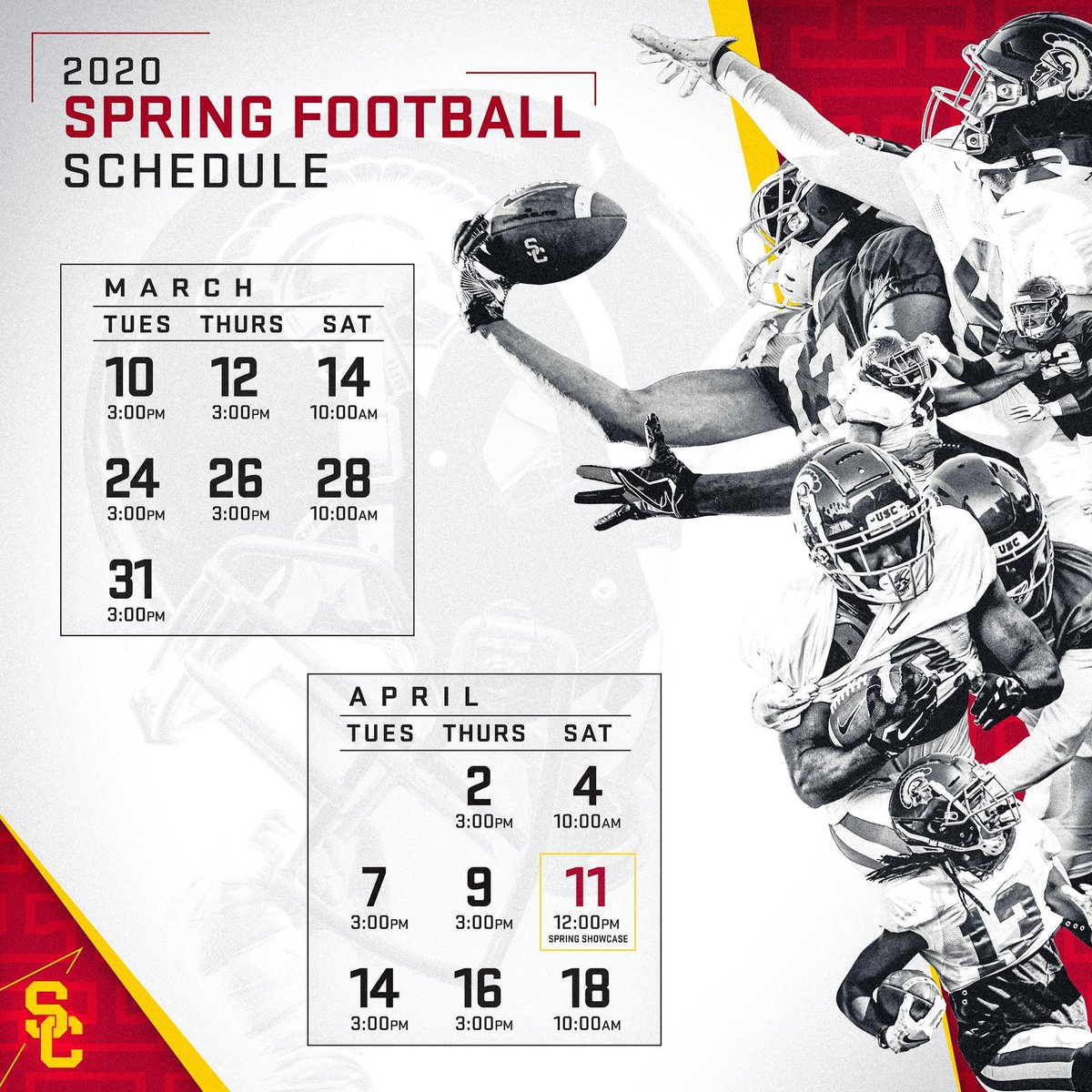 Spring ball is less than a month away!! Recruits, lock in these dates! #TrojanMade | #FightOn ✌️