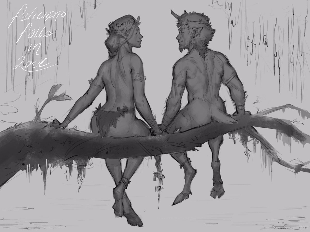 Day 31 and final day of creatuanary 2020! Feliciano the faun falls in love with a forest dryad. And just in time for Valentine's Day too ? 
#creatuanary #characterdesign 