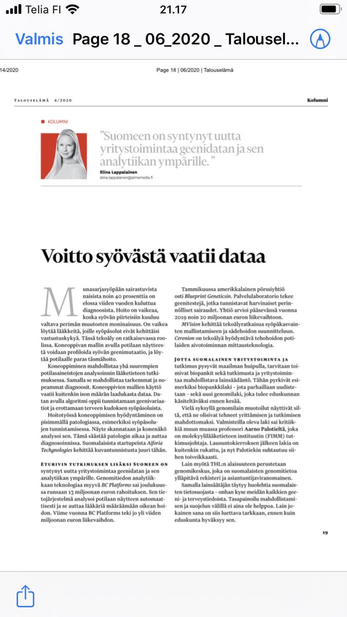 apitkara's tweet image. Voitto syövästä vaatii #dataa ja toimivia #biopankkeja ⁦@talouselama⁩ nostaa tärkeän asian esille - palvelujärjestelmä pyytää vauhtia #lainsäädäntöön ja riittävä #kliininen #tutkimusrahoitus jos syöpä halutaan selättää