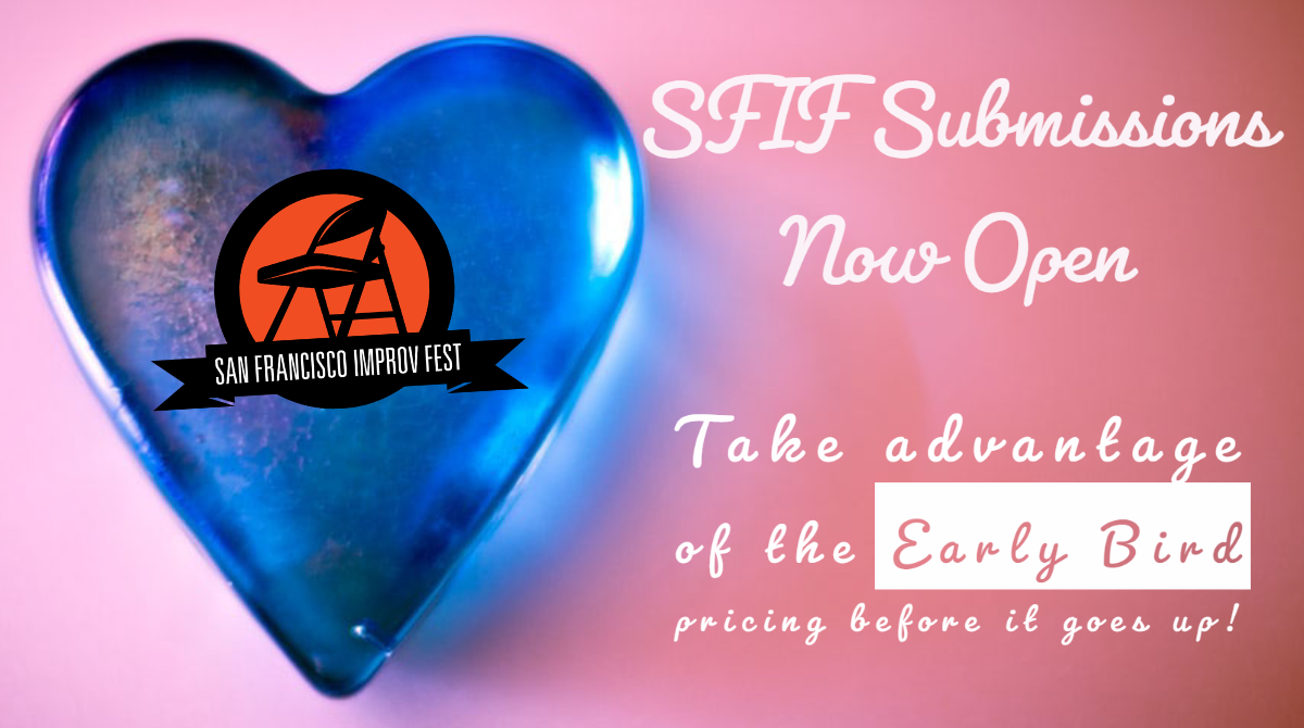 Submissions are open for the San Francisco Improv Festival 2020, Wednesday, September 16th through Sunday the 20th!  Submit this month to get early bird pricing.
Submit your troupe at forms.gle/SnXL52JQ7MGnef…
Submit yourself for the ensemble at forms.gle/f9PKcwhiv2Ex8b…
#improv #sf