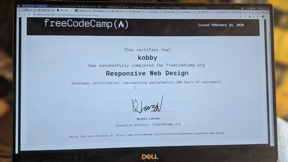 kobbymac's tweet image. @freeCodeCamp @ossia finally!! my first certification 😊 More to follow #nonStopCoding.