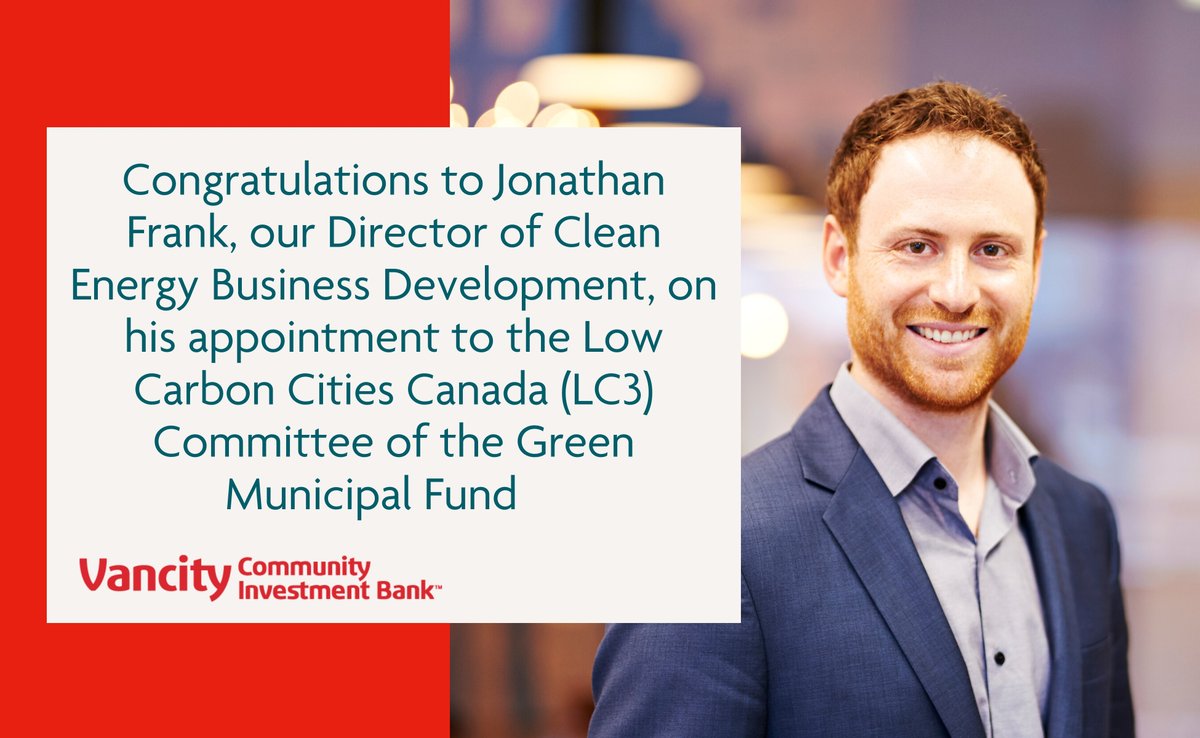 Congratulations to our Director of Clean Energy Business Development, Jonathan Frank, for being selected to serve on the Low Carbon Cities Canada (LC3) Committee of the Green Municipal Fund. Read more here: fcm.ca/en/news-media/…

#ClimateAction #lowcarboncities