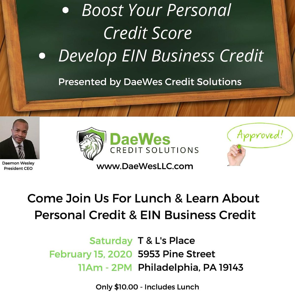 DaeWesCredit's tweet photo. https://t.co/fEGohAsroe Join us tomorrow to learn to boost your credit score in 90 days...AND have lunch. $10 contribution. https://t.co/9RlePhkX9g