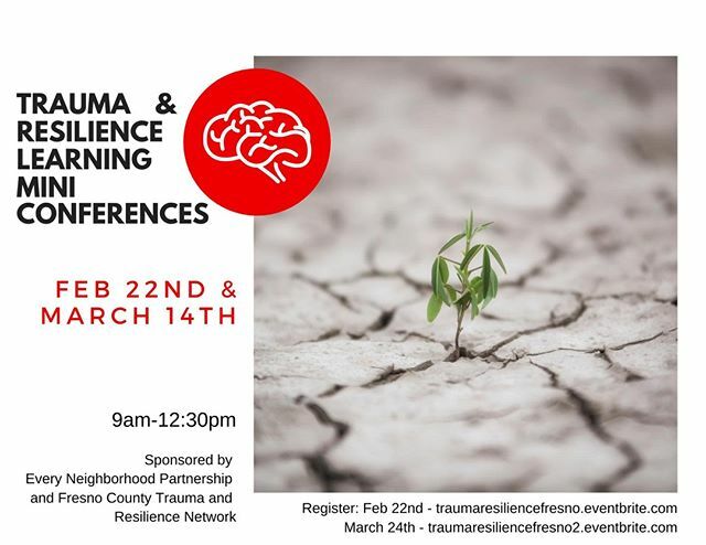 Do you want to learn about the impact of Adverse Childhood Experiences and how we can, as a community, build resilience? Join us on Saturday, February 22nd to glean information on these topics. All for $5!!! Bargain! traumaresiliencefresno.eventbrite.com ⠀
⠀
#traumaandresilience…