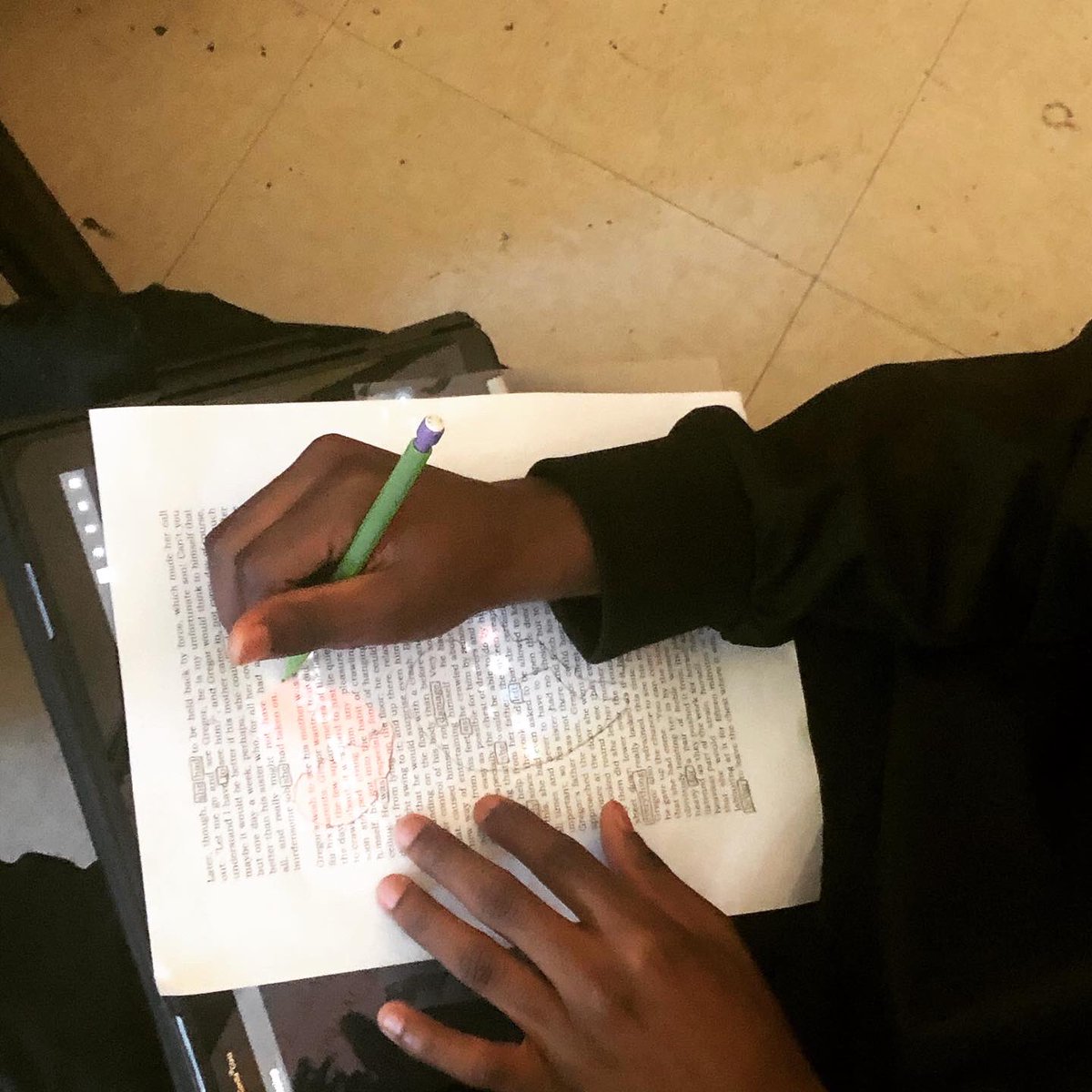 ESmileyELA's tweet photo. Stretching our creative language skills by creating blackout poems using pages from what we’re reading #metamorphosis #theodyssey #findingfocus @MSAEastKnights https://t.co/Lmd0x9uqnb