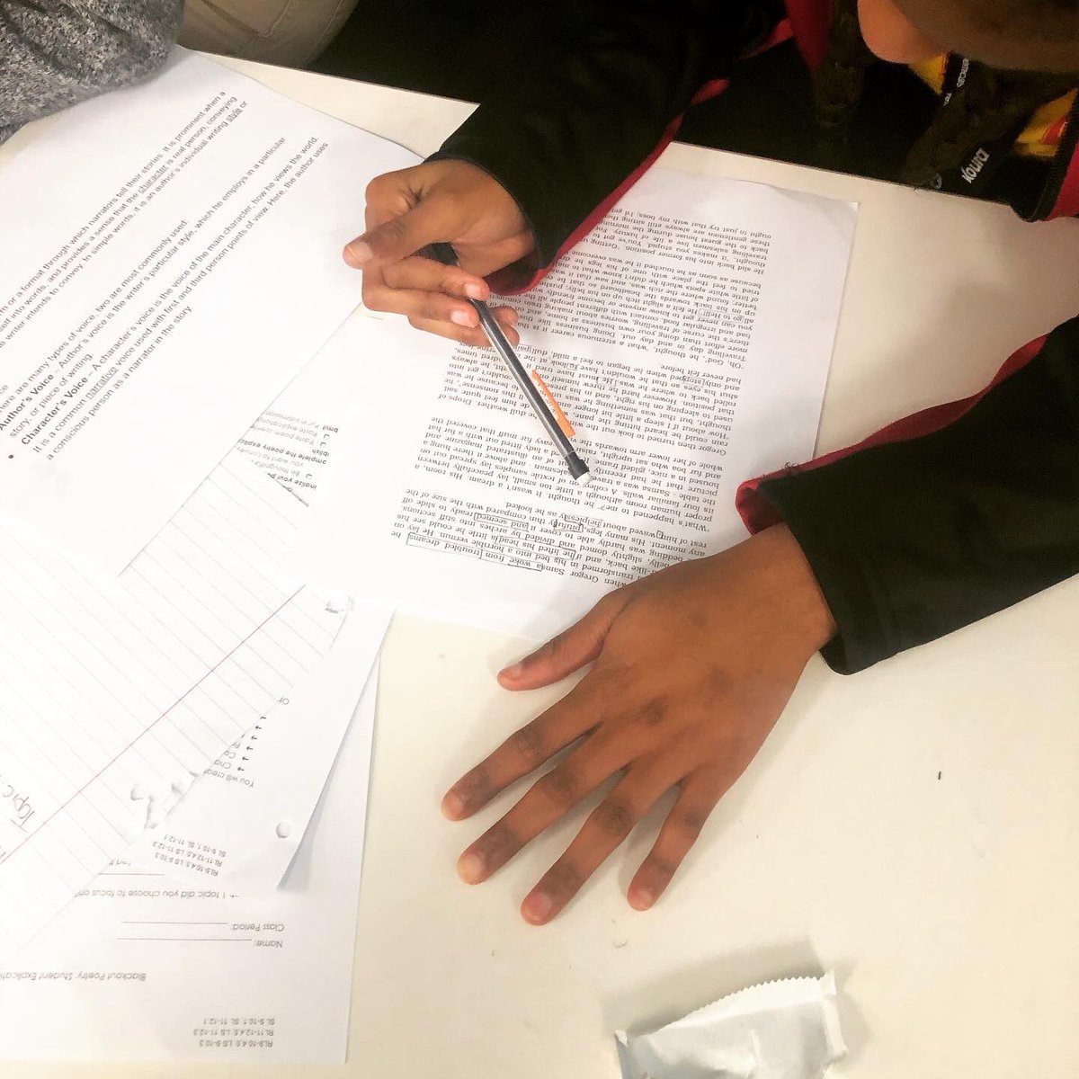 ESmileyELA's tweet photo. Stretching our creative language skills by creating blackout poems using pages from what we’re reading #metamorphosis #theodyssey #findingfocus @MSAEastKnights https://t.co/Lmd0x9uqnb