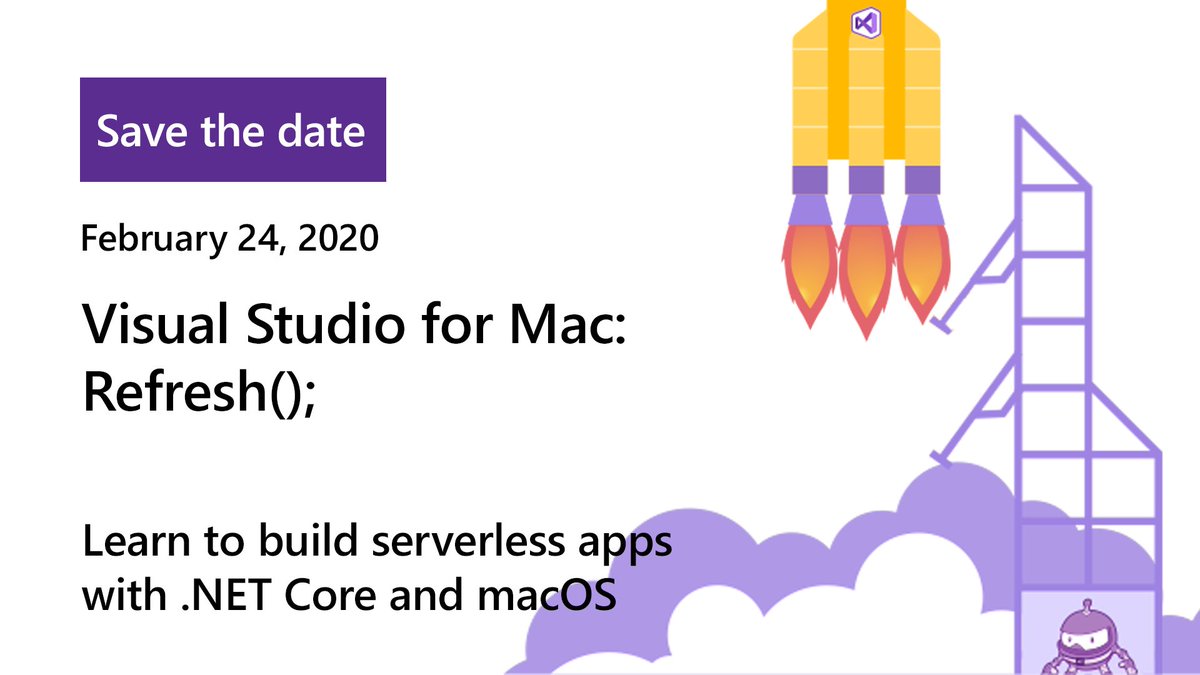 VisualStudio's tweet photo. Are you ready to break into serverless apps?
Learn how #VS4Mac can help during the #VS4MacRefresh: https://t.co/ZwiLHDxuWD https://t.co/ACF9rylM0j