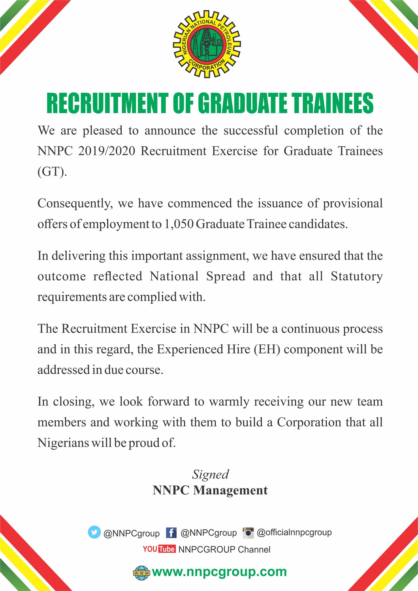 NNPC Limited on X: &ldquo;BREAKING: RECRUITMENT OF GRADUATE TRAINEES 