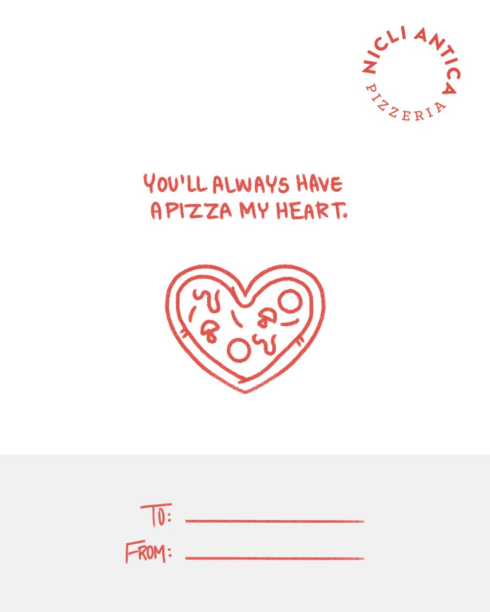 The only love triangle we need. ♥️ Swipe right for some personalized pizza cards, from the Nicli fam to you!