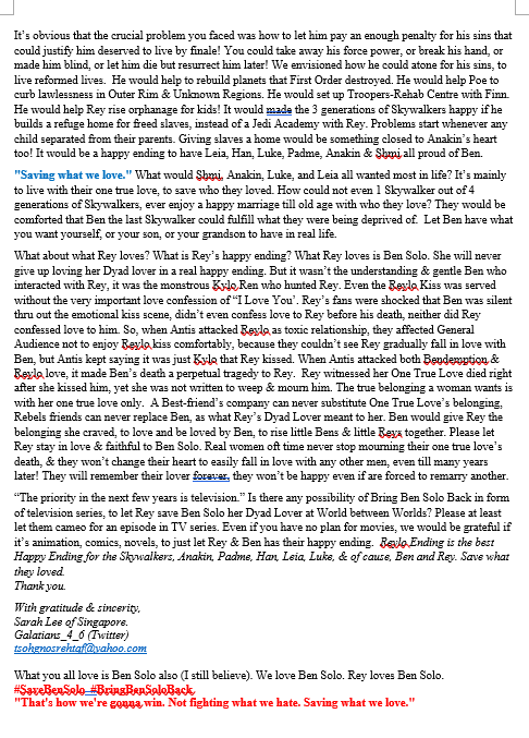 "That's how we're gonna win. Not fighting what we hate. Saving what we love." What Rey loves? Rey loves her Dyad Lover Ben Solo. Reylos love Ben, Many in Lucasfilm still love Ben. Attached, an edited love letter to Reylos & Lucasfilm.  #ReyloLove  #SaveBenSolo I love you 3001, Ben.