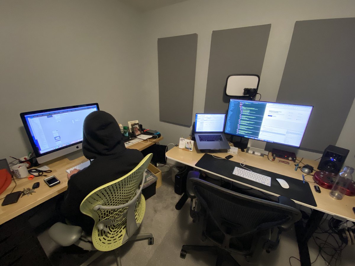 adamwathan's tweet photo. Cranking to get things polished up for the Tailwind UI launch with @steveschoger at Refactoring UI HQ this weekend 🤙🏻

#onemoreweek #sleepover https://t.co/iDW3ALgLrp