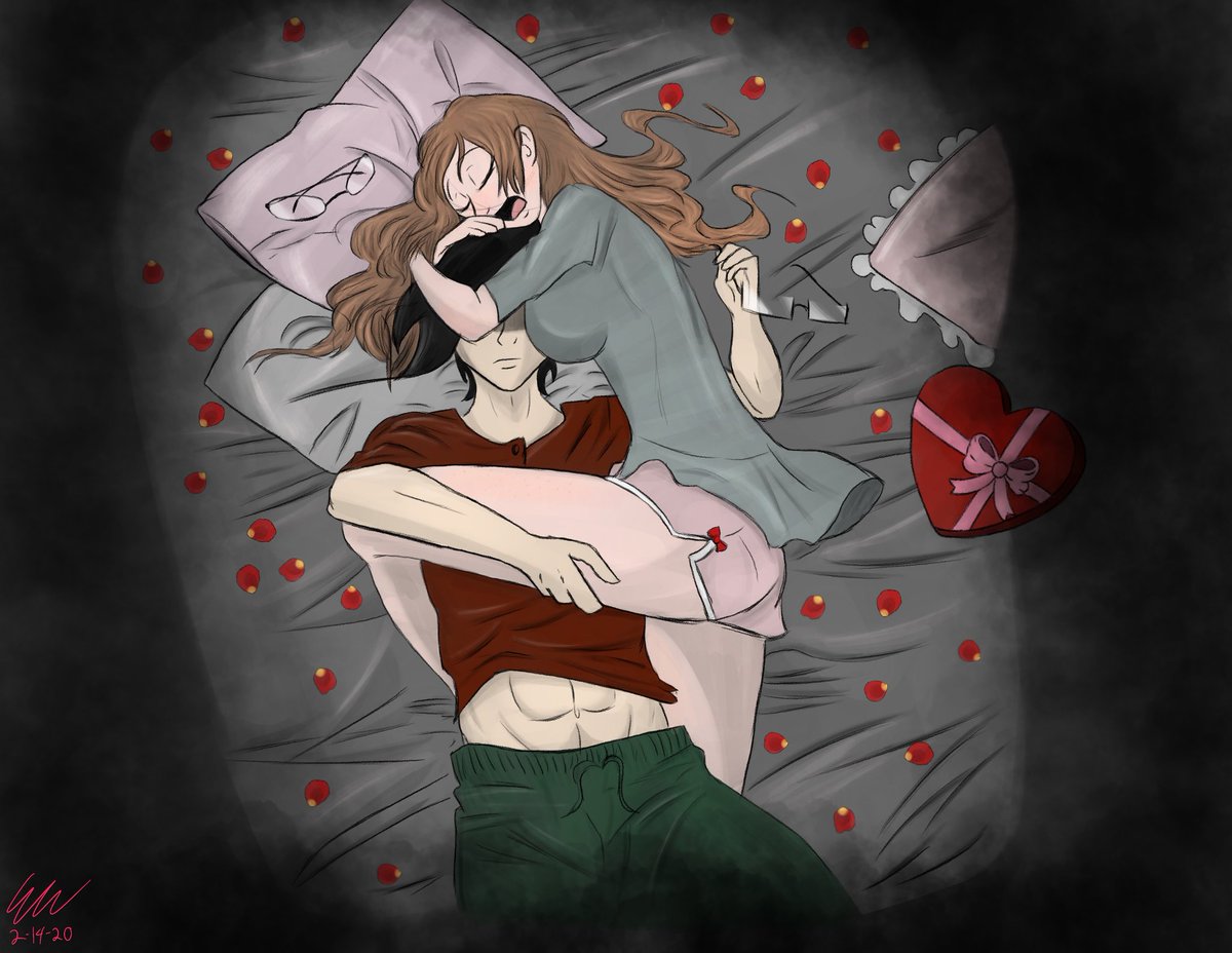 Happy Valentine's day, best part? Sleeping probably haha. Ryu and Ena enjoying the day off. #Artist #artistsoftwitter #HappyValentinesDay2020 #originalcharacter #drawing #DigitalArtist #HappyValentinesDay #kissDay #humpdayvibes #artisfun